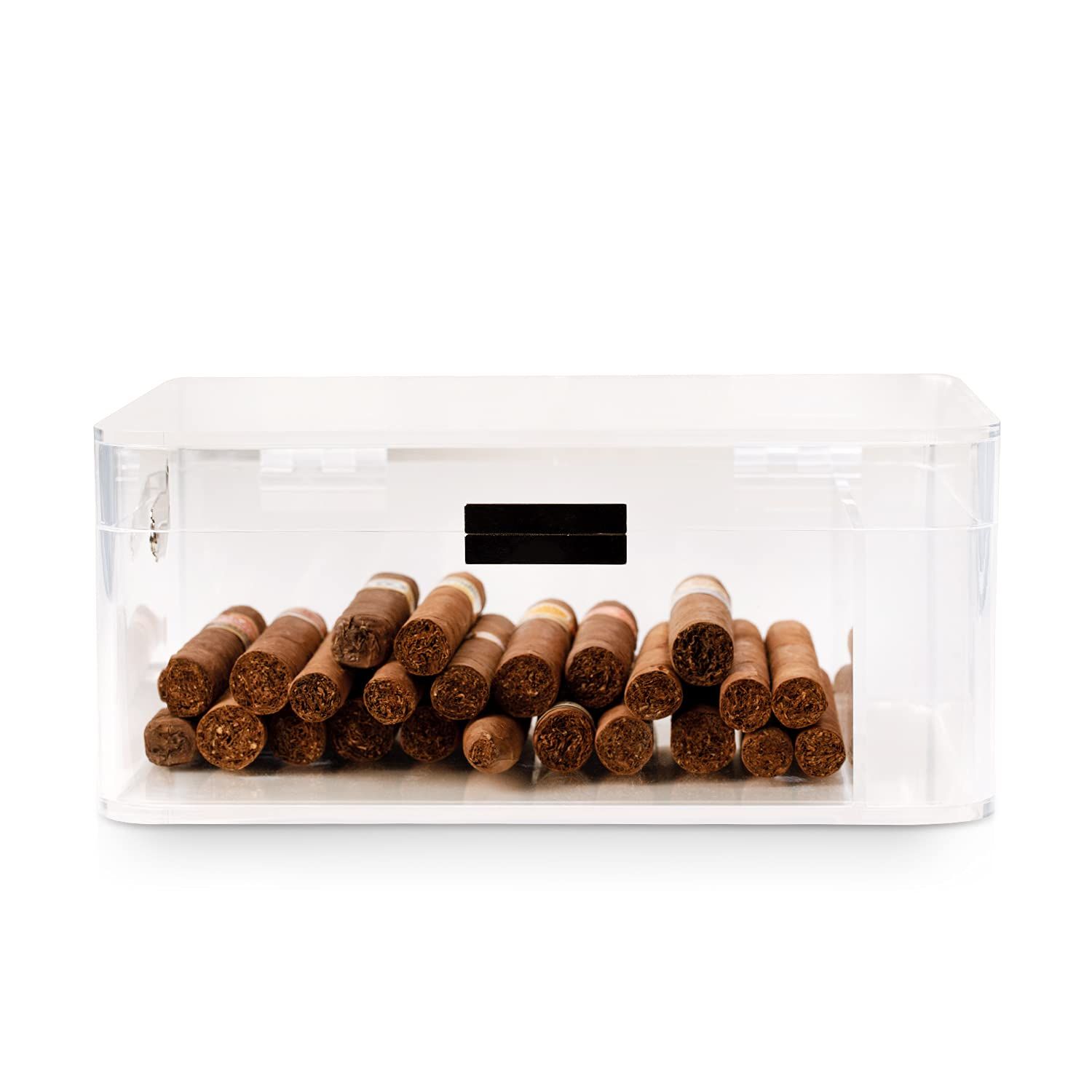 Acrylic Cigar Humidor Cigar Storage Box, Air Tight Cigar Container, Humidifier, Compartment for Humidity Pack Stores 50-75 Cigars (White)
