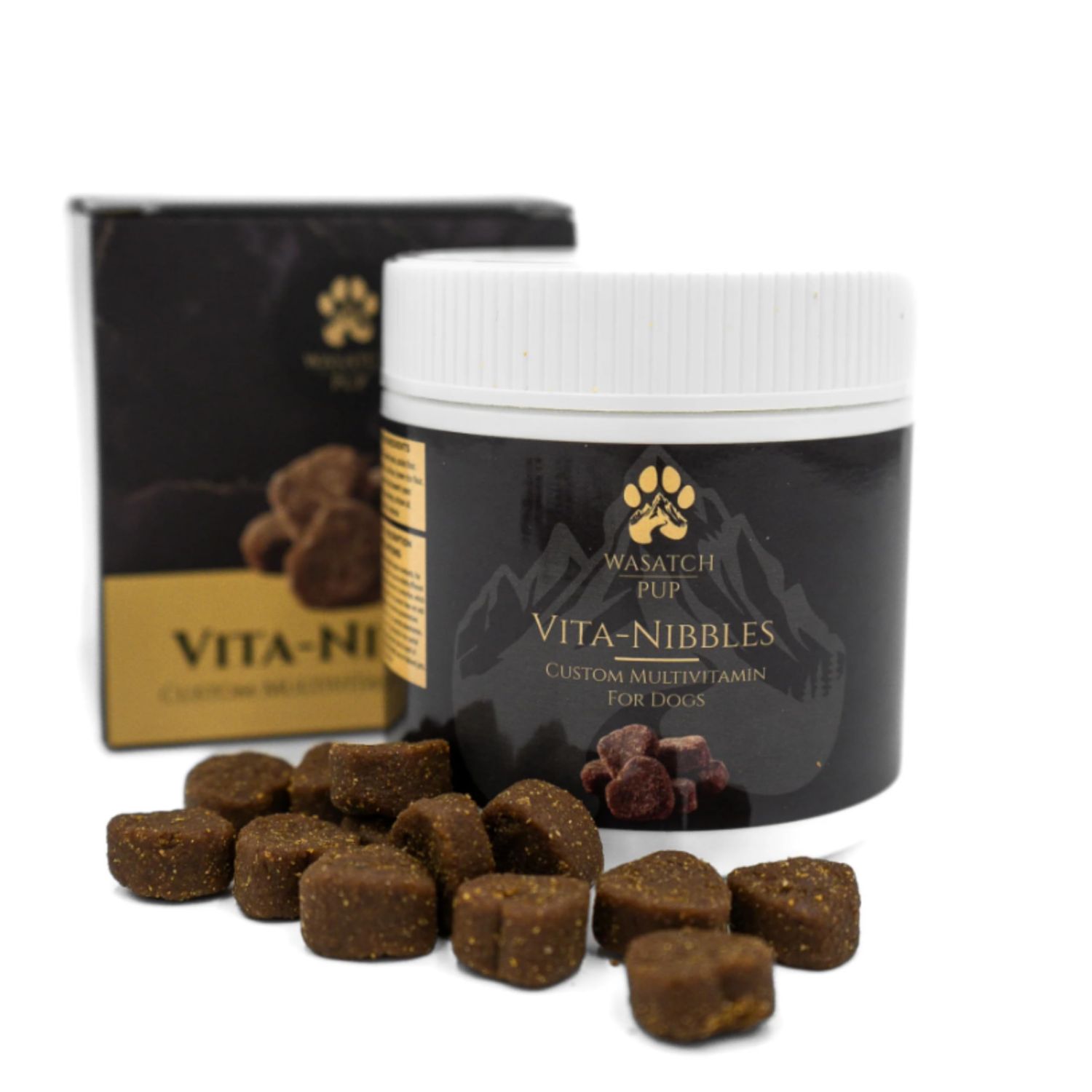 WASATCH PUP 8-in-1 Multivitamin for Dogs - Vita Nibbles Omega 3 Fish Oil - Chewable Dog Vitamins for Healthy Skin, Coat, Heart, Joints, Brain, Energy, Digestion, and Vitality