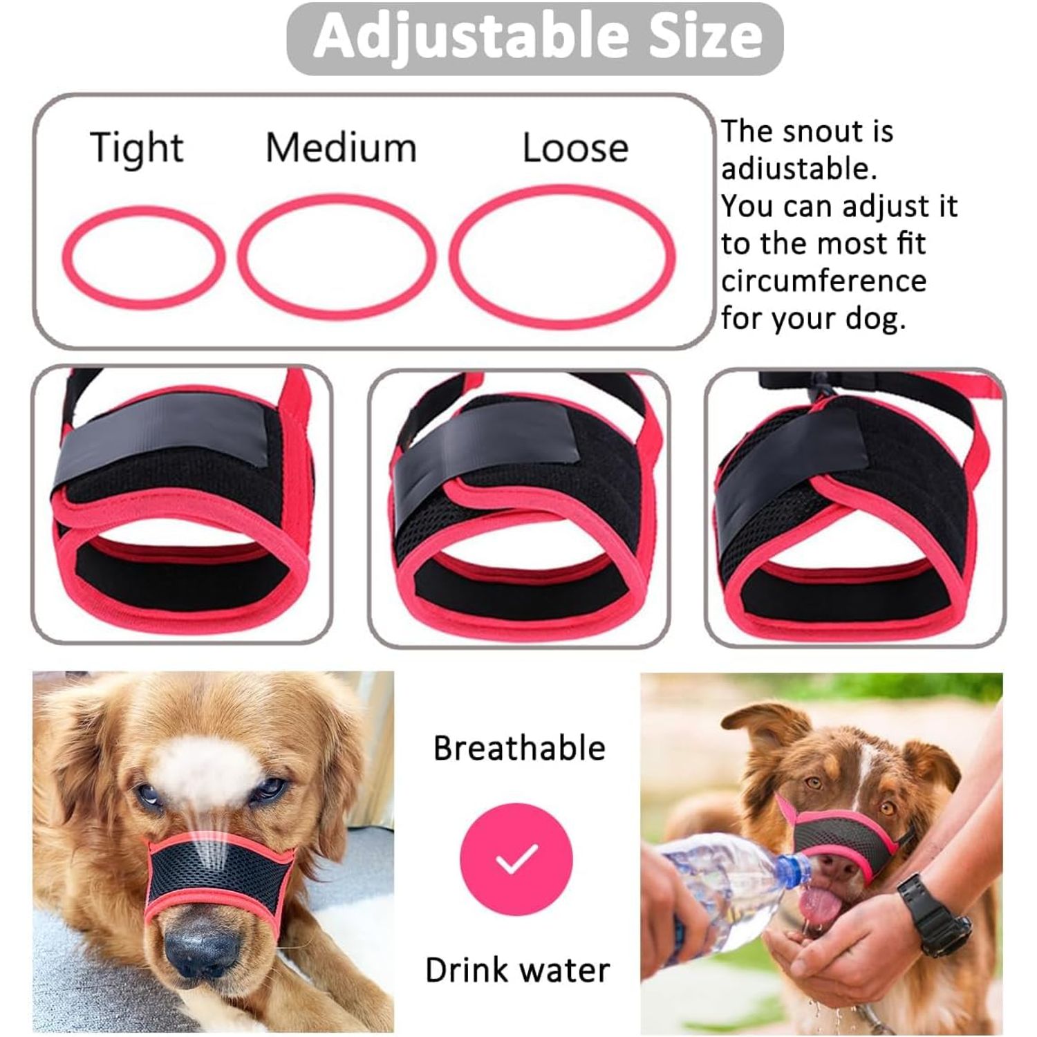 LUCKYPAW Dog Muzzle Anti Biting Fierce Barking and Chewing with Comfortable Mesh Soft Fabric and Adjustable Strap, Suitable for Small, Medium and Large Dogs(Red Trim,XS)