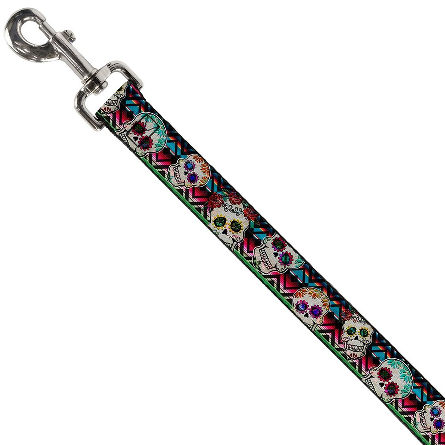 Buckle-Down Pet Leash - Sugar Skulls Zarape Multi Color - 6 Feet Long - 1" Wide