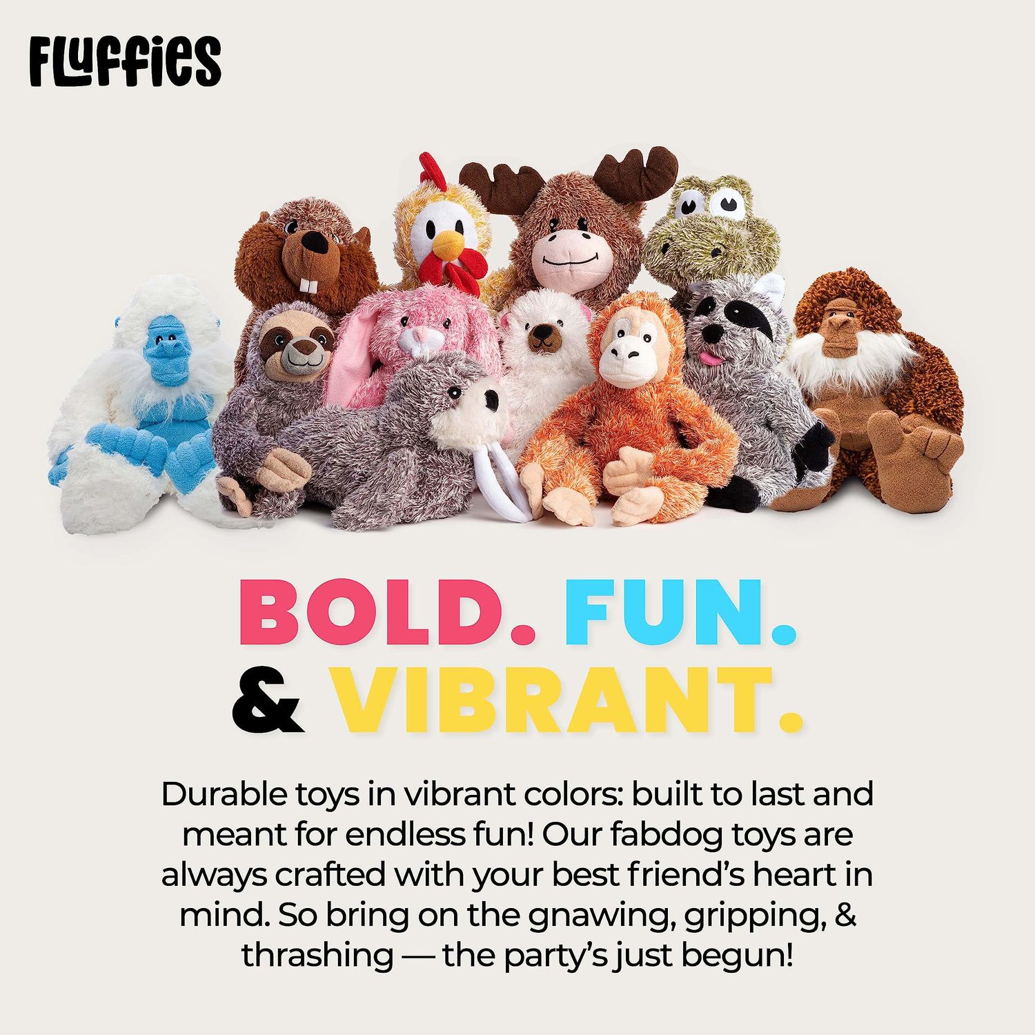 fabdog Fluffies Dog Toys - Squeaky Plush Dog Toy for All Breeds - Cute Animal-Themed Puppy Toys Make for Ideal Gift - Fun Nylon Dog Toys with Squeak | Small Bigfoot