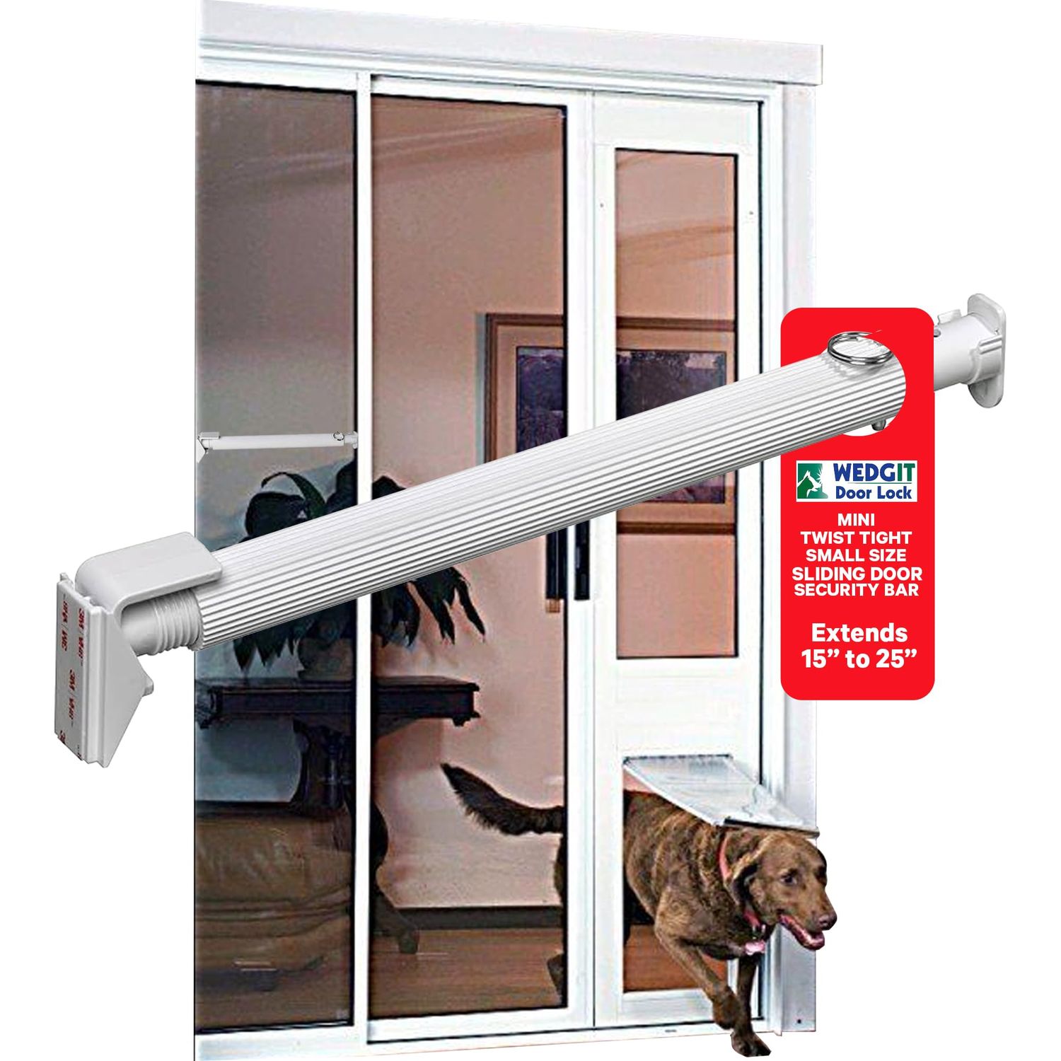 Wedgit White Mini Twist Tight Security Bar Small Size Extends 15” to 25” Sliding Glass Door Pet Door Panel Lock – Single Hung & Sliding Window Locks