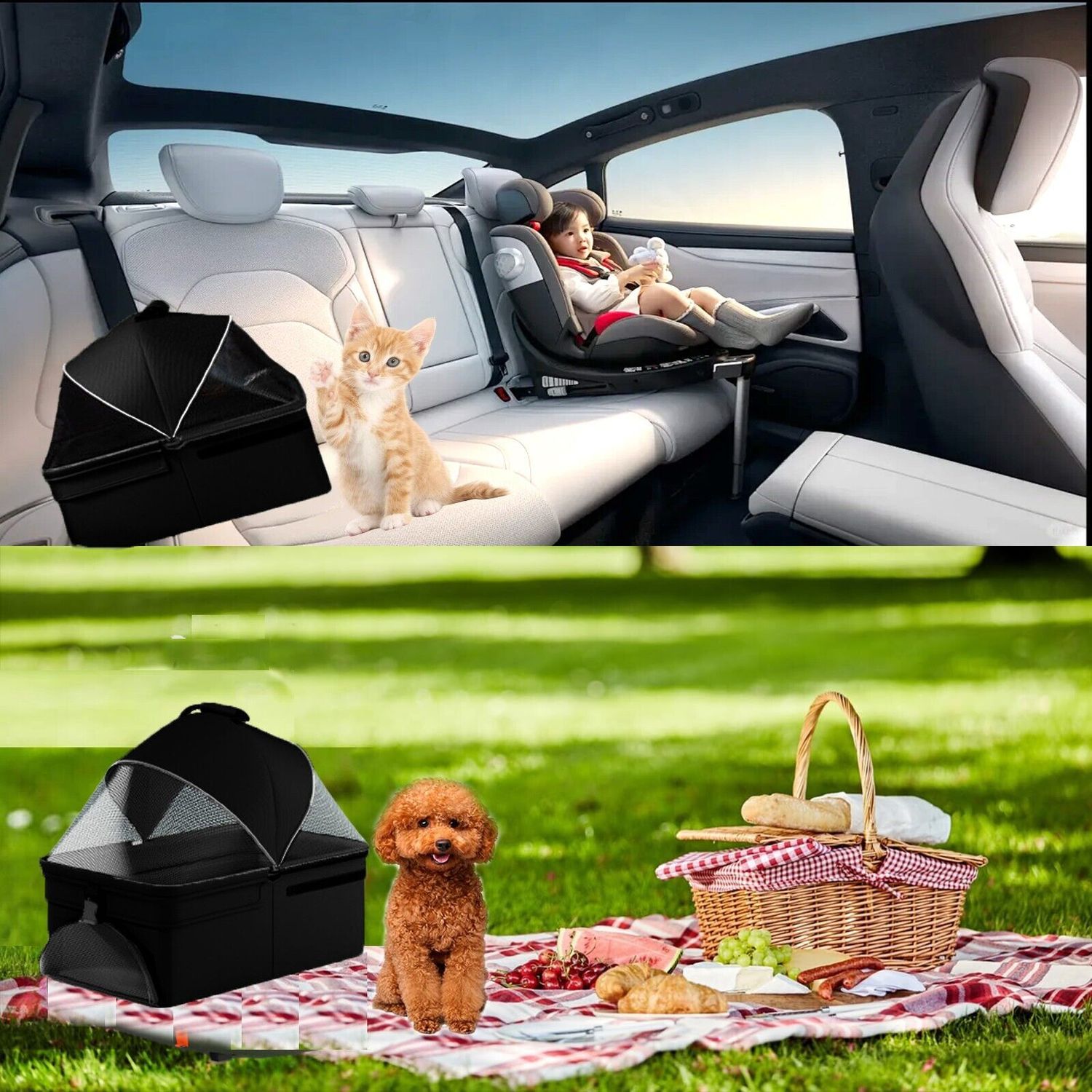 3 in 1 Multifunction Folding Pet Stroller for Dog/Cat + Carrier + Car Seat