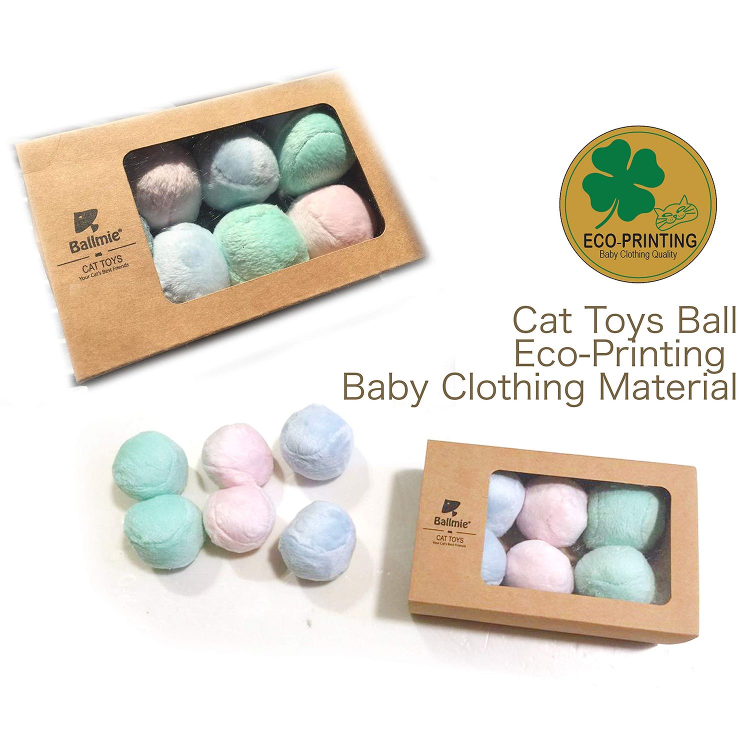 BALLMIE Cat Toys Ball Cat Toys Balls with Bell Eco-Printing Baby Clothing