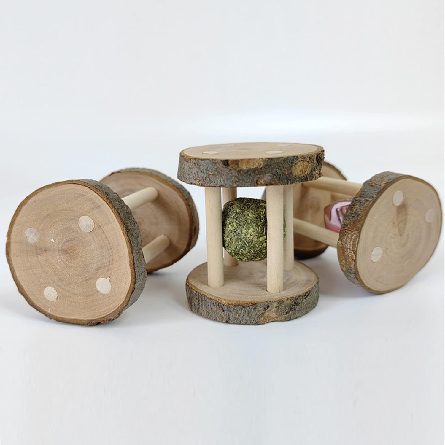 BWESOO Hamster Rabbit Chew Toy Natural Wooden Play Toy, Wood Teeth Grinding Toy with Bell for Parrot, Rabbit, Chinchilla, Guinea Pig, Hamster Small Animals Toys for Pet Supplies