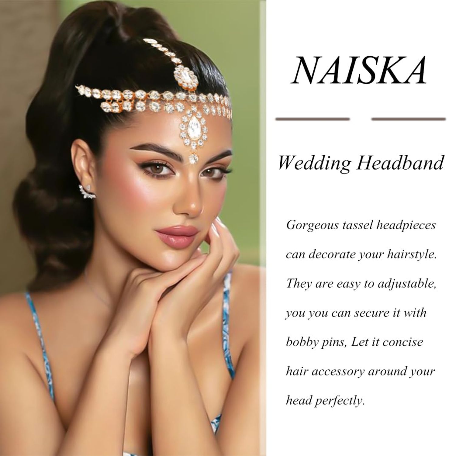 NAISKA Gold Bohemian Head Chain Tassel Headpieces Boho Headband Sparkly Hair Chain Flapper Party Prom Costume Vintage Headband Wedding Roaring 20s Hair Accessories for Women and Girls