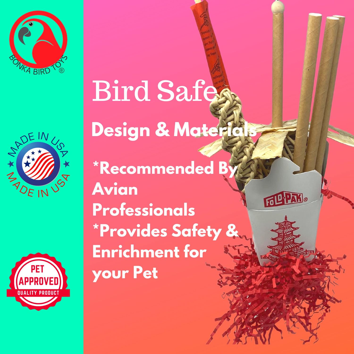 Bonka Bird Toys 2336 Chopsticks Medium Foraging Chew Shred Parrot Cage Toy Pet, African Grey, Pionus, Conures, and Similar Breed Sizes