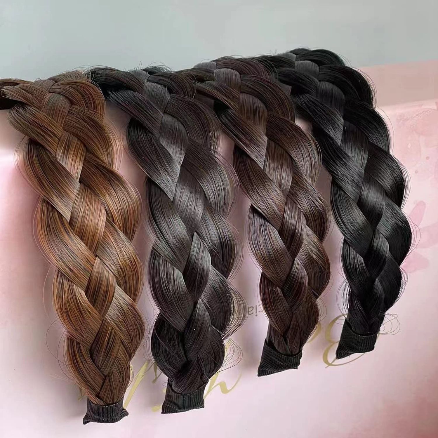 Denlydom Headband 4 Strands Synthetic Hair Plaited Headband Braid Braided With Teeth Hair Band Beauty accessory Stretch Braid Headbands Hairpiece for Women (Brown)