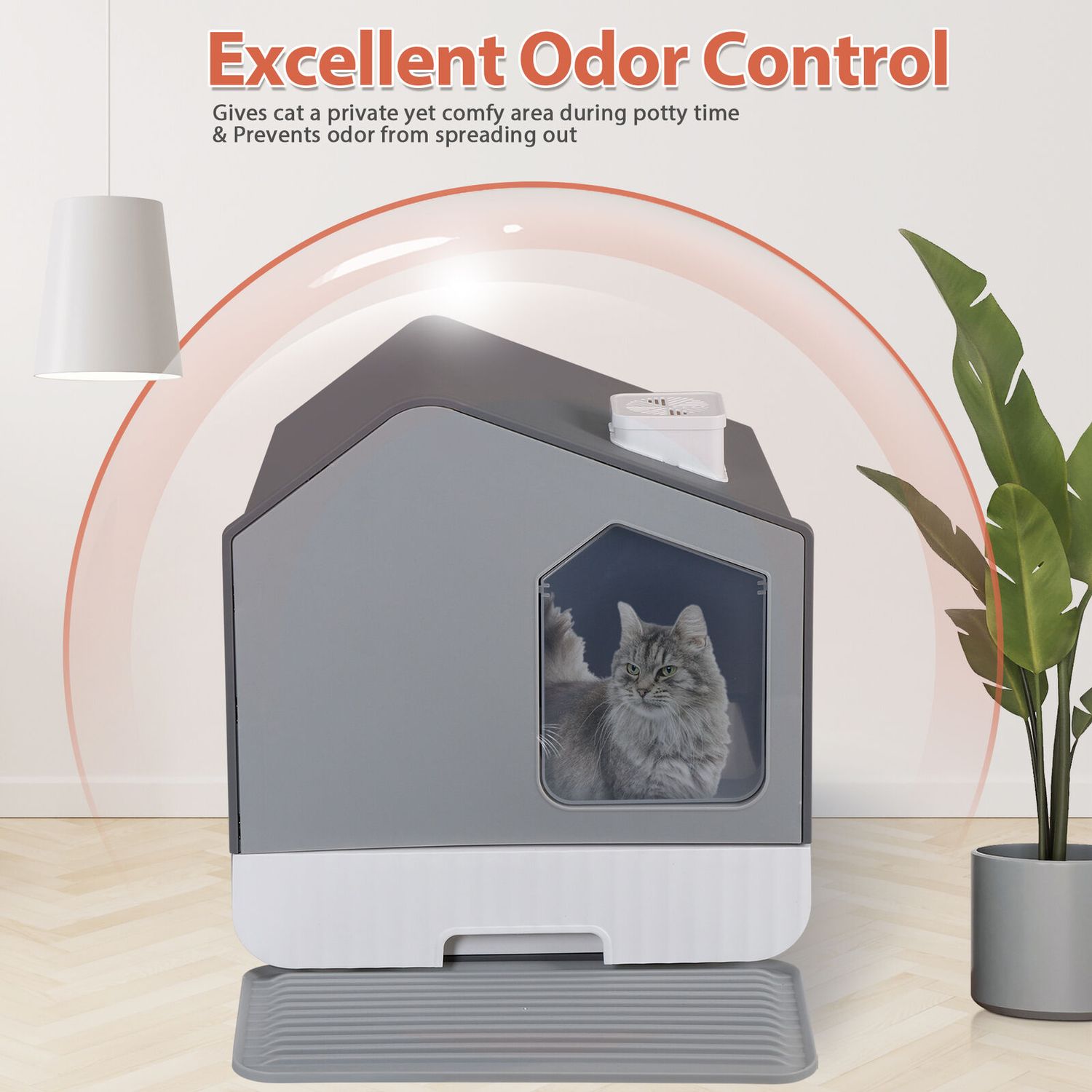 Cat Litter Box with Litter Mat and Scoop Anti- Splashing Easy Clean Odor Control