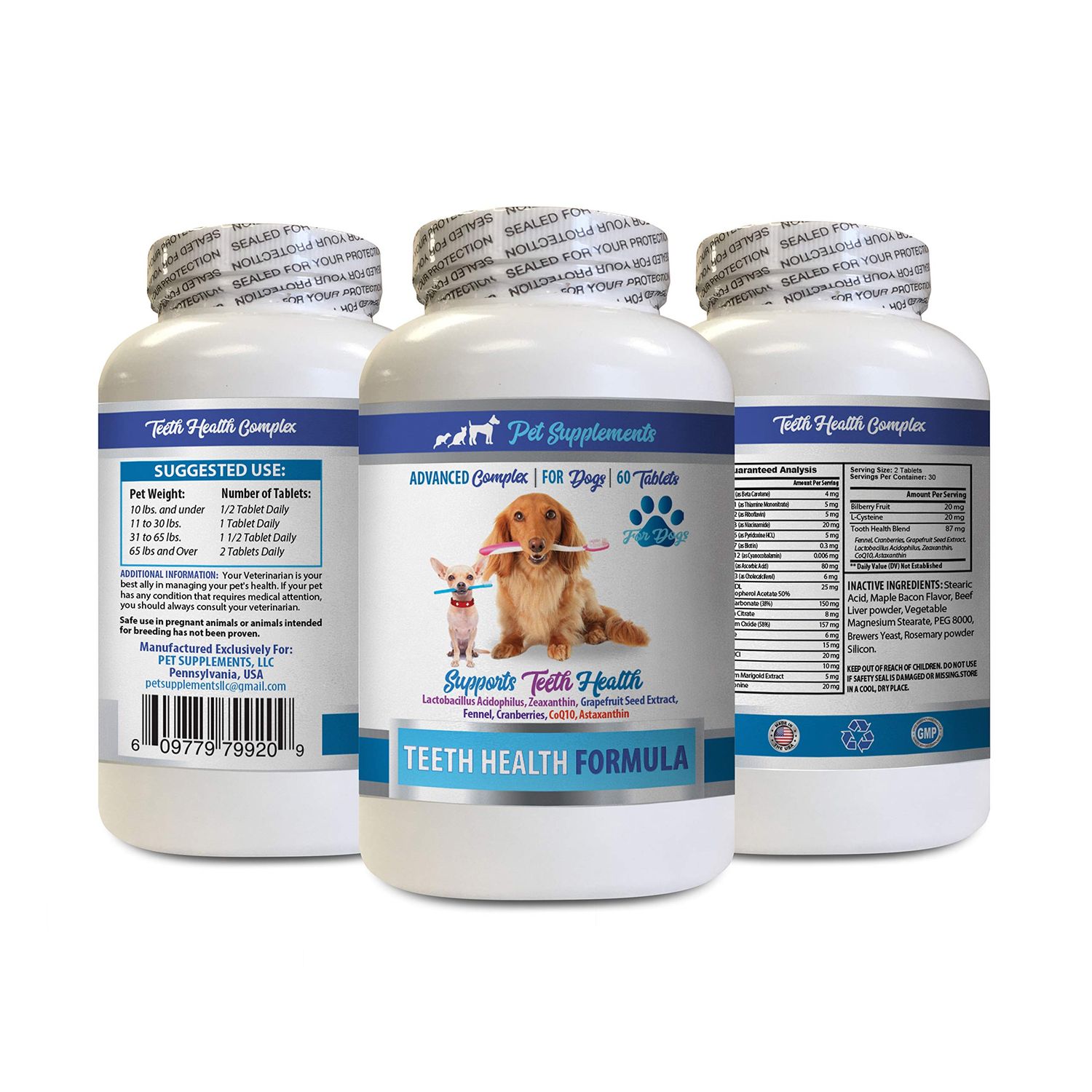 PET SUPPLEMENTS Oral Care for Dogs Bad Breath - Dog Teeth Health Formula - Advanced Support Complex - Overall Health - Dog Vitamin e - 1 Bottle (60 Tablets)