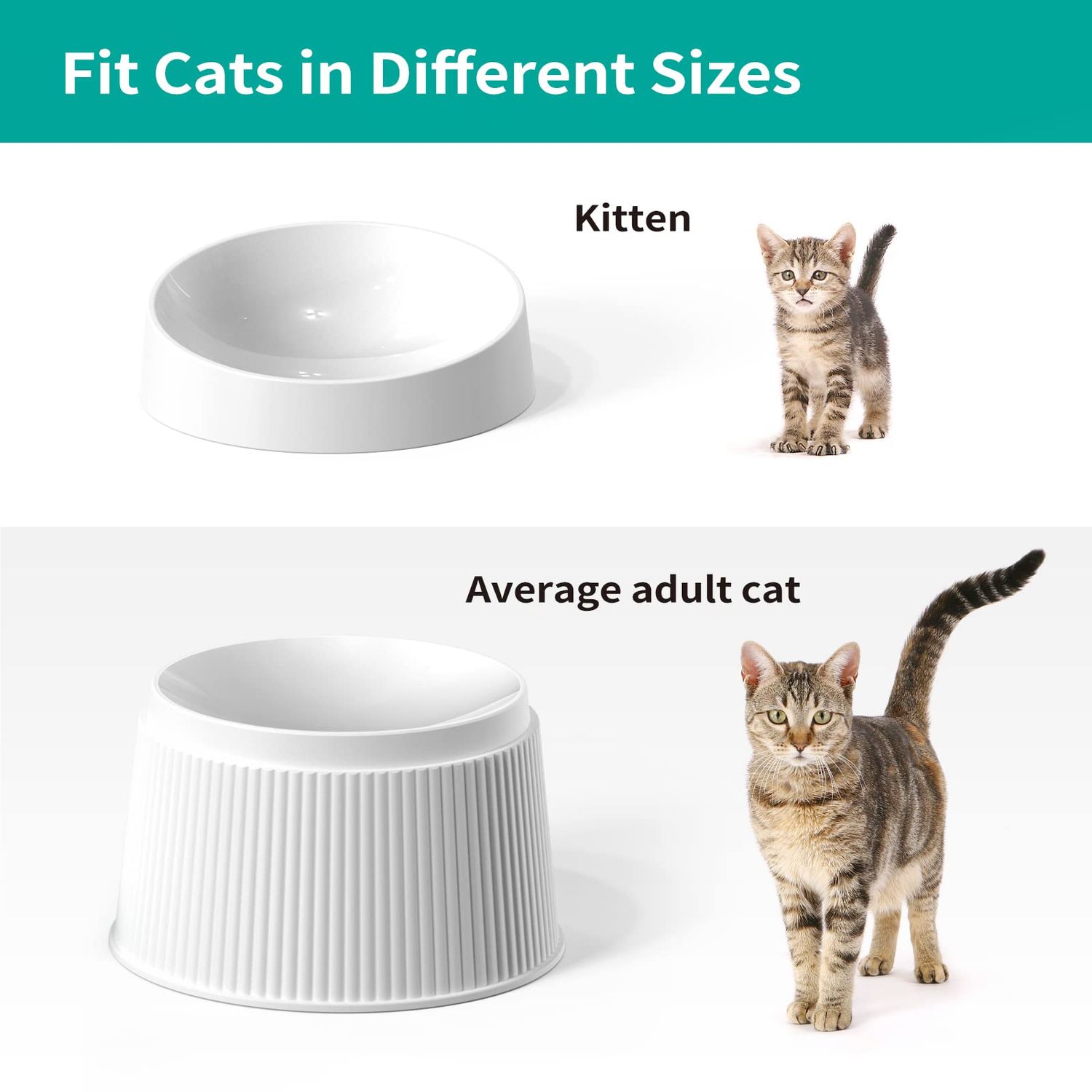 uahpet Elevated Cat Food Bowl Super Widen Raised Cat Food Dishes for Protecting Spine, Reliefing Whisker Fatigue, Anti-Vomiting 17° Tilted Pet Feeding Bowls with Silicone Mat for Indoor Cats