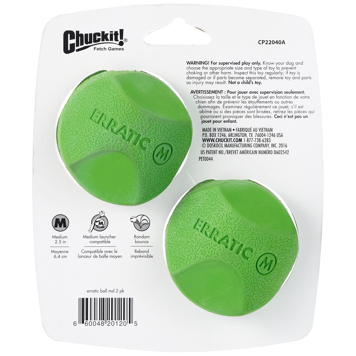 Chuckit Erratic Ball Dog Toy, Medium (2.5 Inch), Pack of 2 Indoor and Outdoor Dog Toy