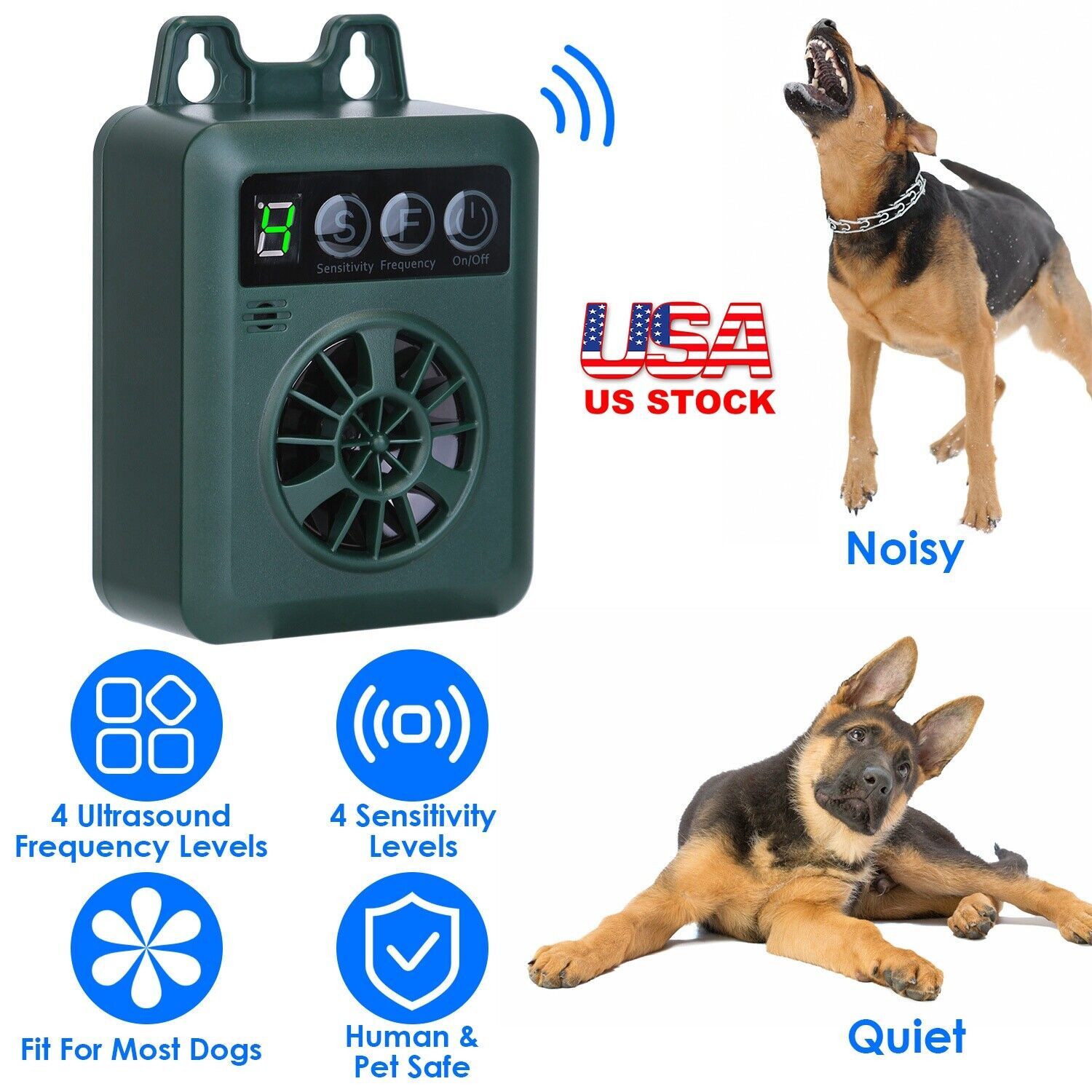 49.2Feet Outdoor Ultrasonic Anti-Barking Device Dog Bark Control Sonic Silencer