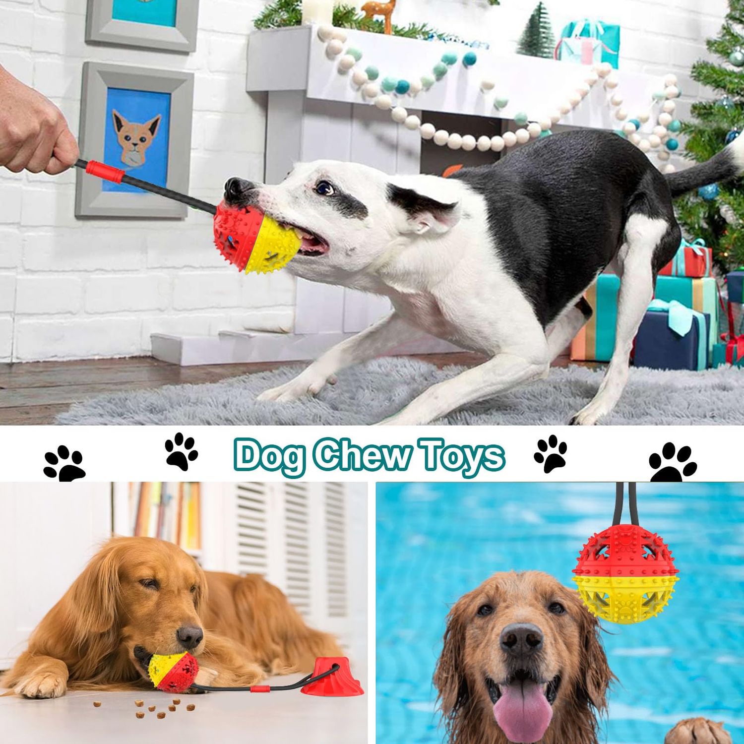 Jenilily Dog Toys Chew for Aggressive Chewers Rope Ball Suction Cup Tug of War Game Puppy Training Puzzle Toy Treats Teething Boredom Pet Food Dispensing Features