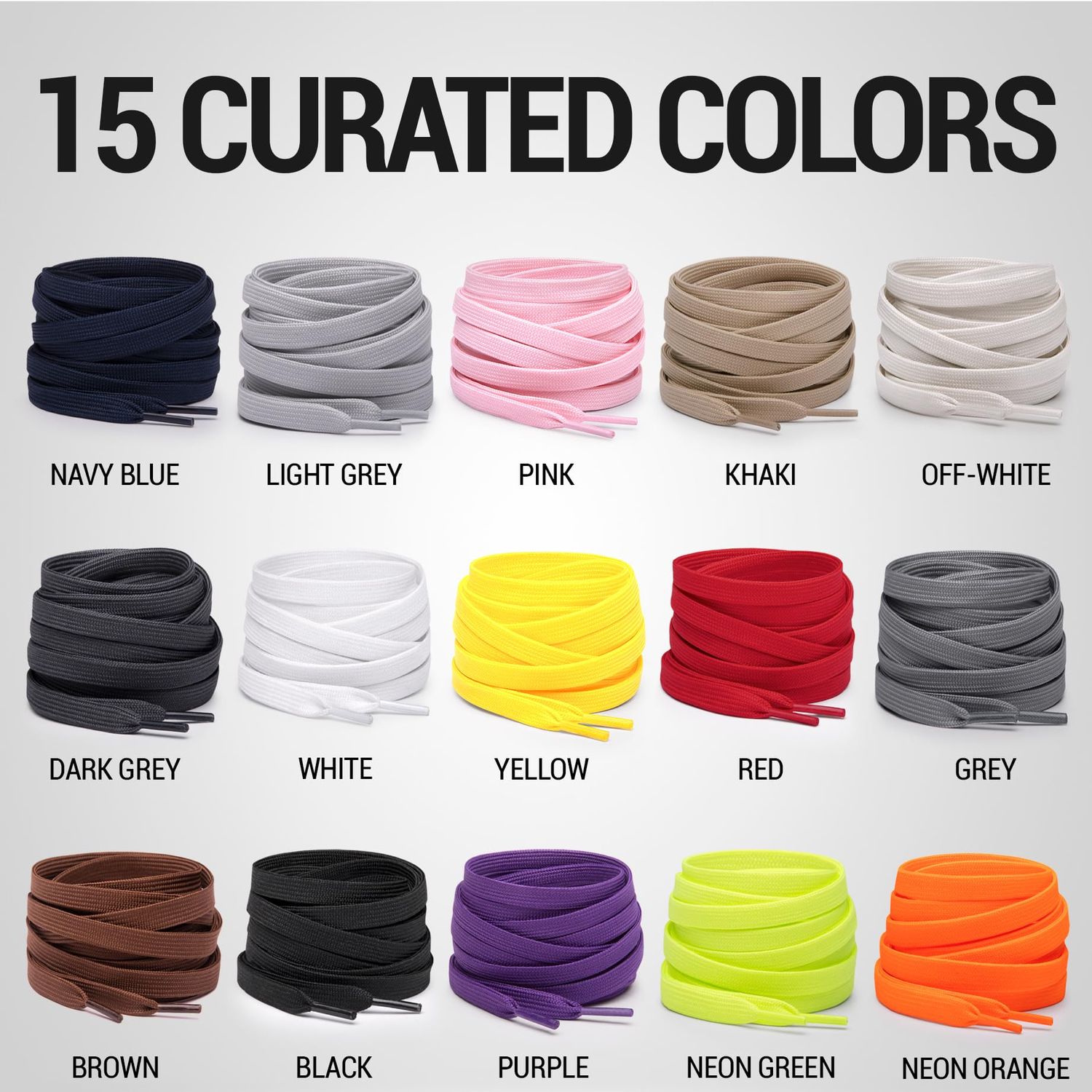 Miscly Flat Shoe Laces for Sneakers, Multiple Lengths and Colors Available (Grey, 45″ (114 CM))