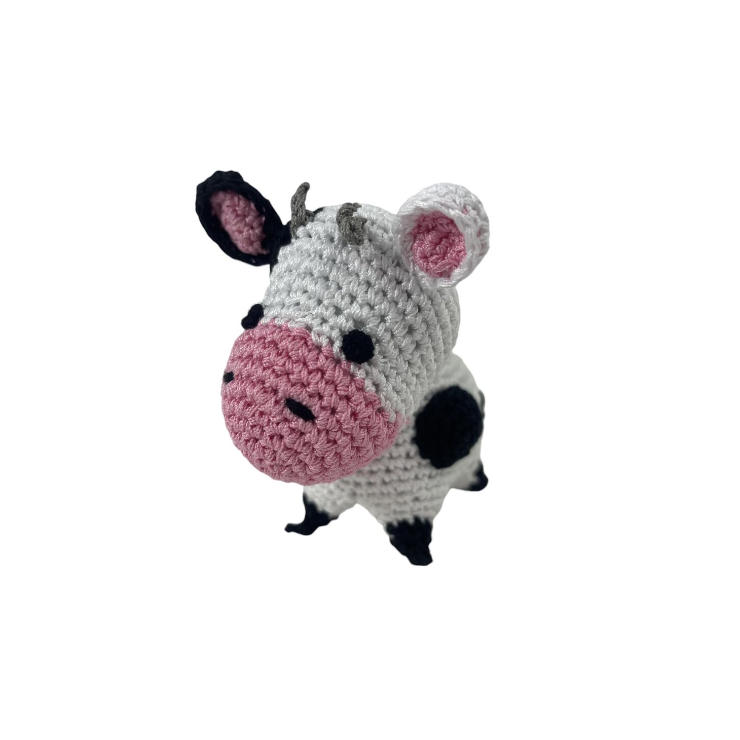 Skelapparel Dog Teeth Cleaning Organic Cotton Crochet Squeaky Dog Toy for Small Dog - Cow