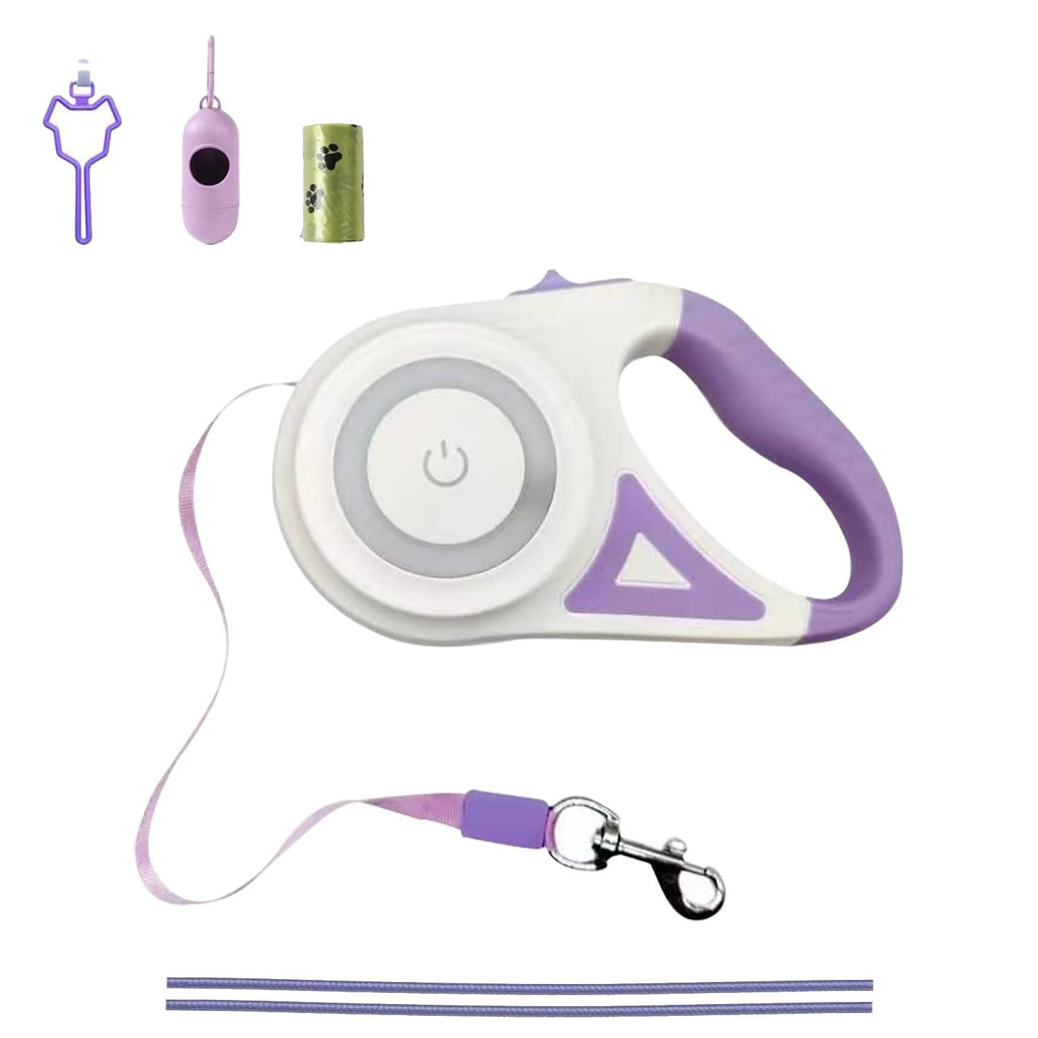 Best Dog Supplies | Pink Retractable Dog Leash with Light, Poop Bag Dispenser, Poop Bag Holder, 2 Elastic Ropes | Set of 4 (Purple)