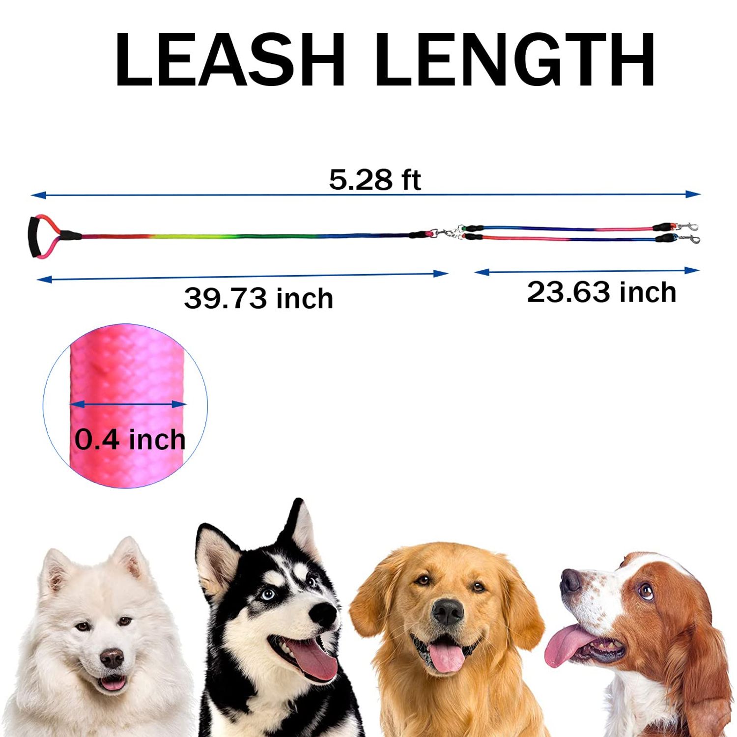 Heavy Duty 3 Dog Leash No Tangle, 3 in 1 Multiple Dog Leash, Double Dog Leash for 2 Dogs,3 Way Dog Leash with Soft Padded Handle, Detachable Triple Dog Leash Large Dog Leash for Walking and Training