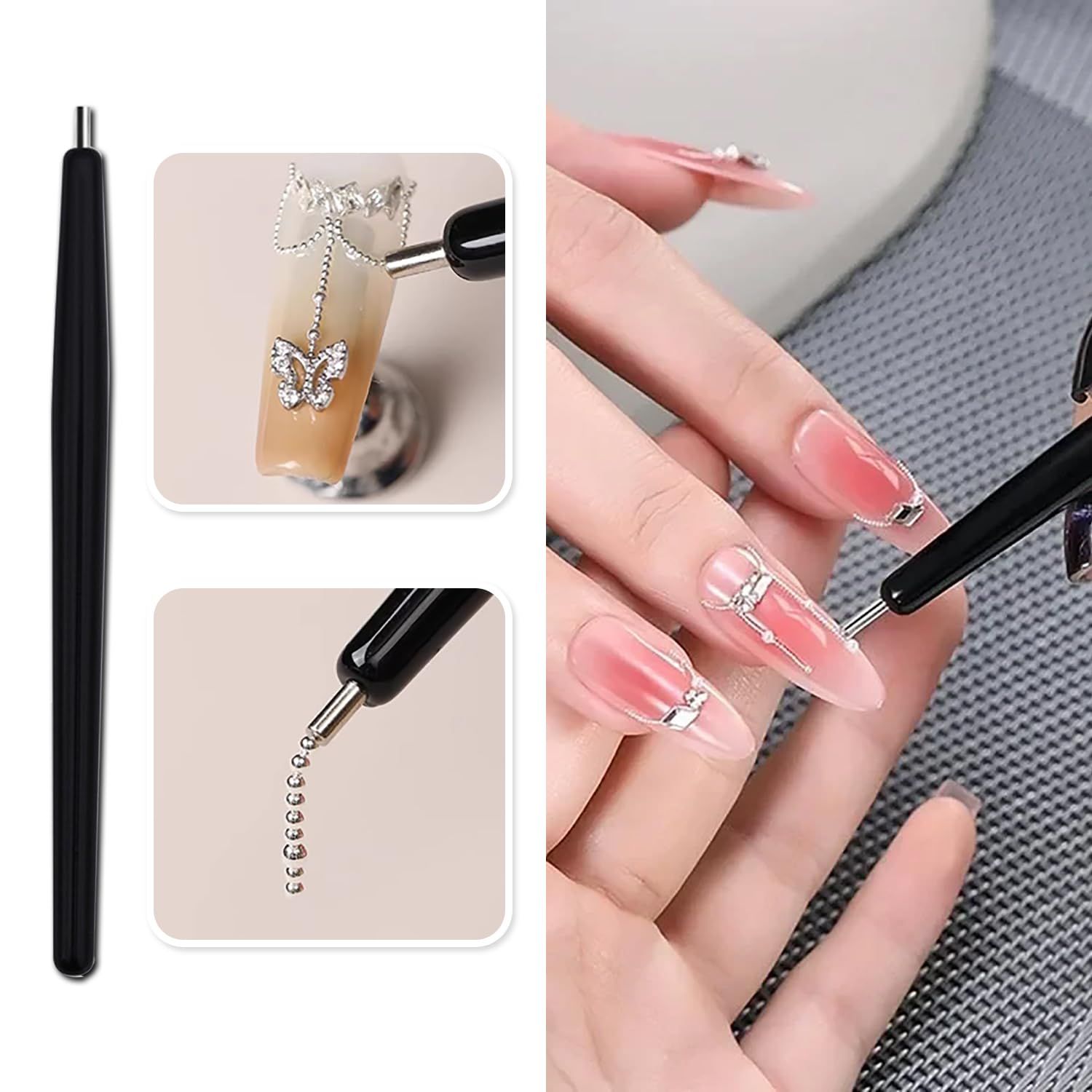 JERCLITY 12 Pieces Cat Eye Magnet for Nails Wooden Anti-Fall Handle Double-Ended Cylindrical Magnet Double-Headed Cat Eye Magnetic Stick Line Strip Magnetic for Cat Eye Gel Polish Nail Art