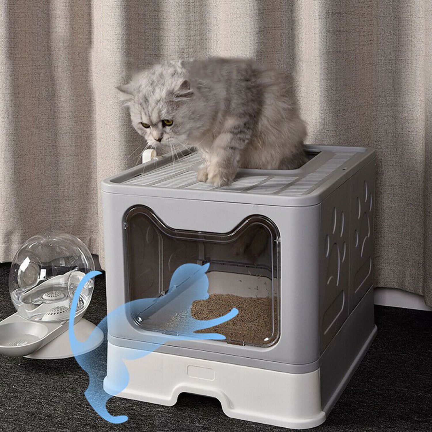 Foldable Cat Litter Box w/ Scoop & Drawer Tray Large Space Cat Litter Enclosure