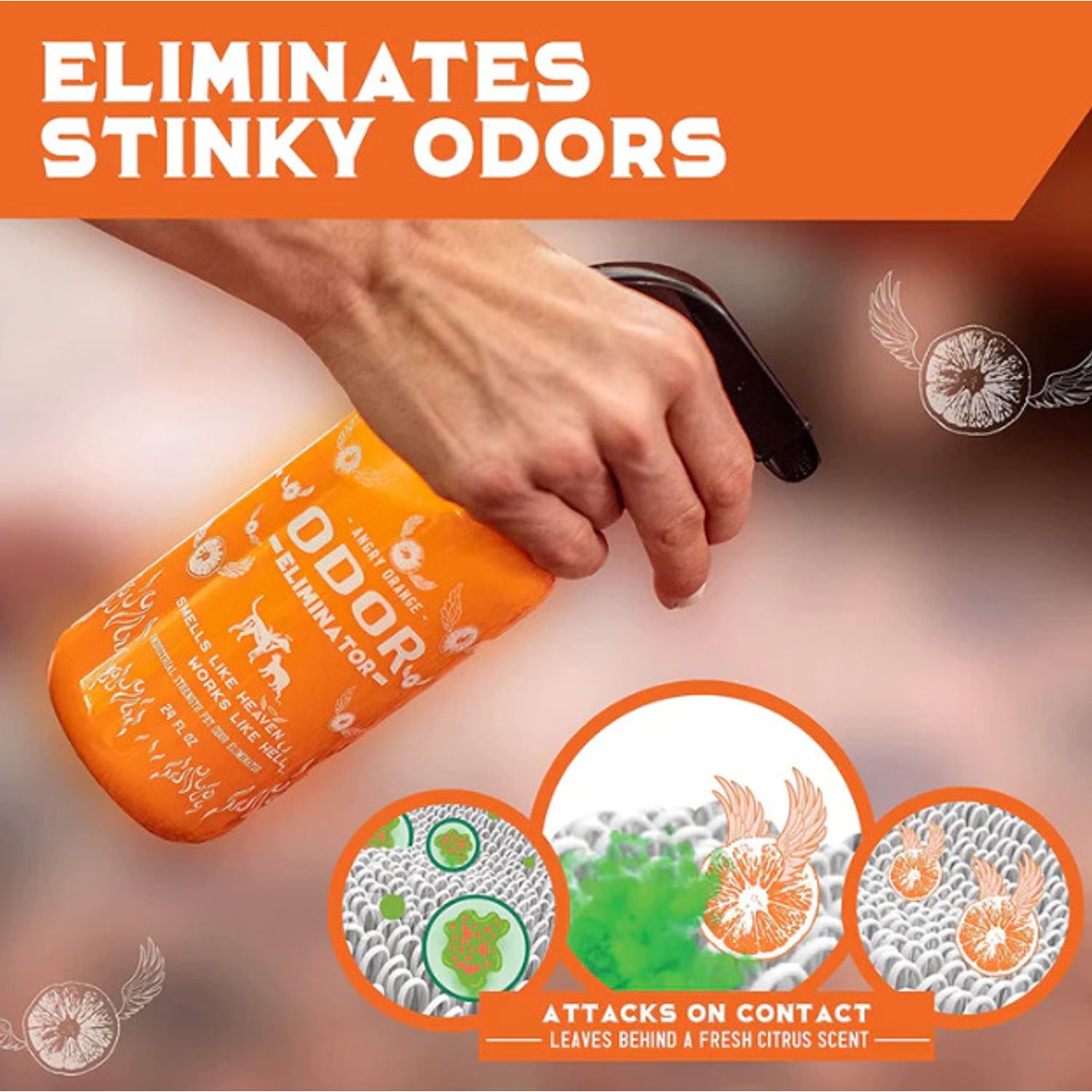 ANGRY ORANGE Pet Odor Eliminator Citrus Deodorizer Pet Dog Cat Large 24oz Spray
