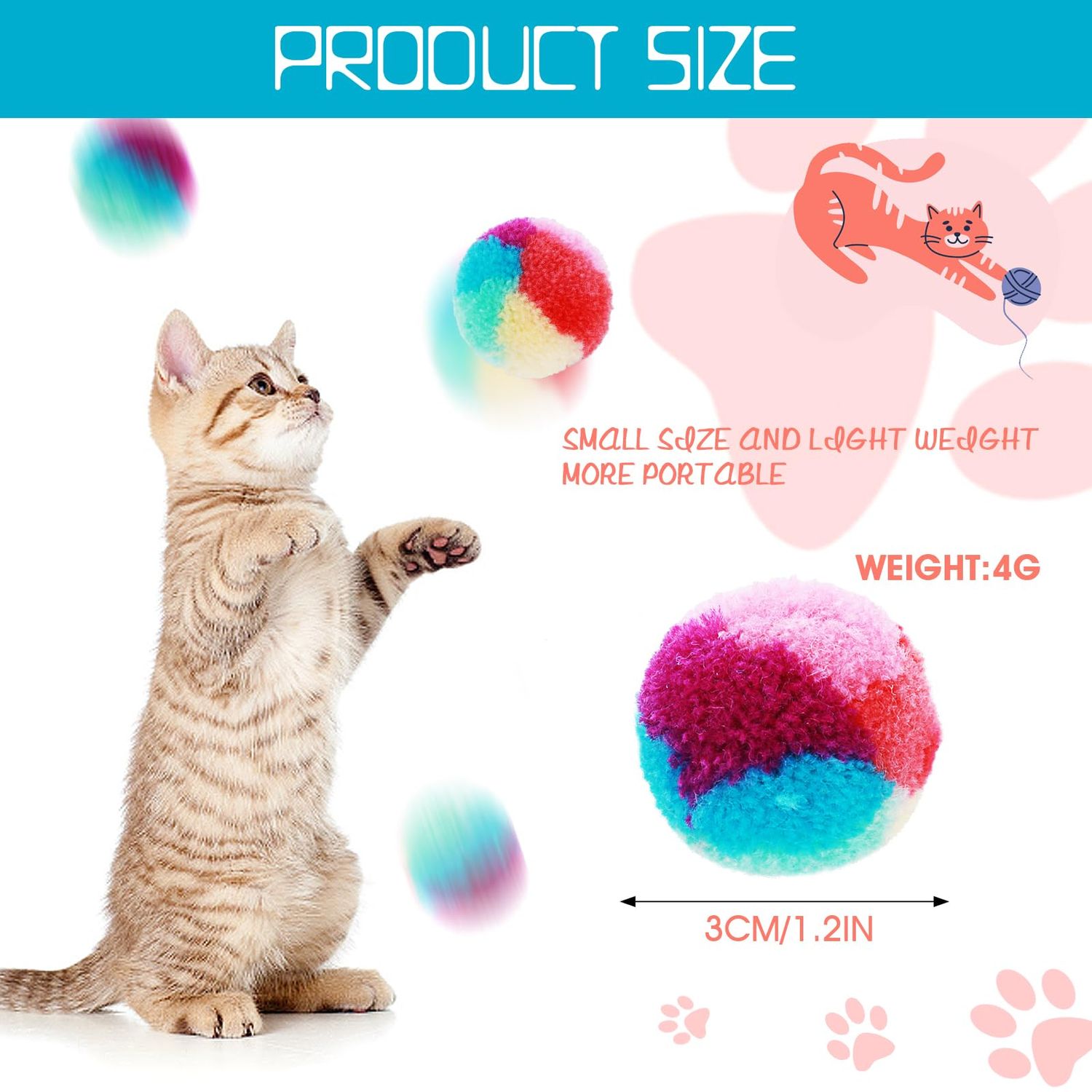 Amaxiu 1.2 in Colorful Cat Pom Pom Ball Toys, 20 Pcs Rainbow Cat Toy Balls Soft Plush Cat Ball Interactive Toy Training Ball Toy for Indoor Cats Kitten Exercising Playing