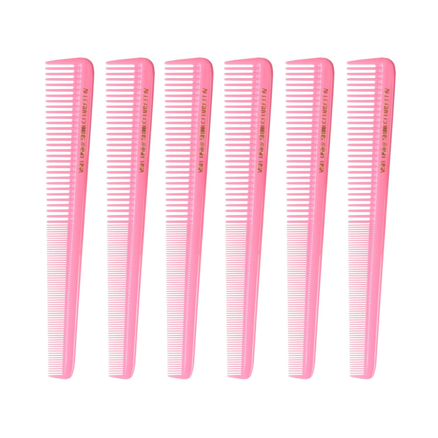Allegro Combs 450 Tapered Hair Combs Barber Combs Hair Cutting Combs Women's Combs Men's Combs 6 Units (Fresh Pink)
