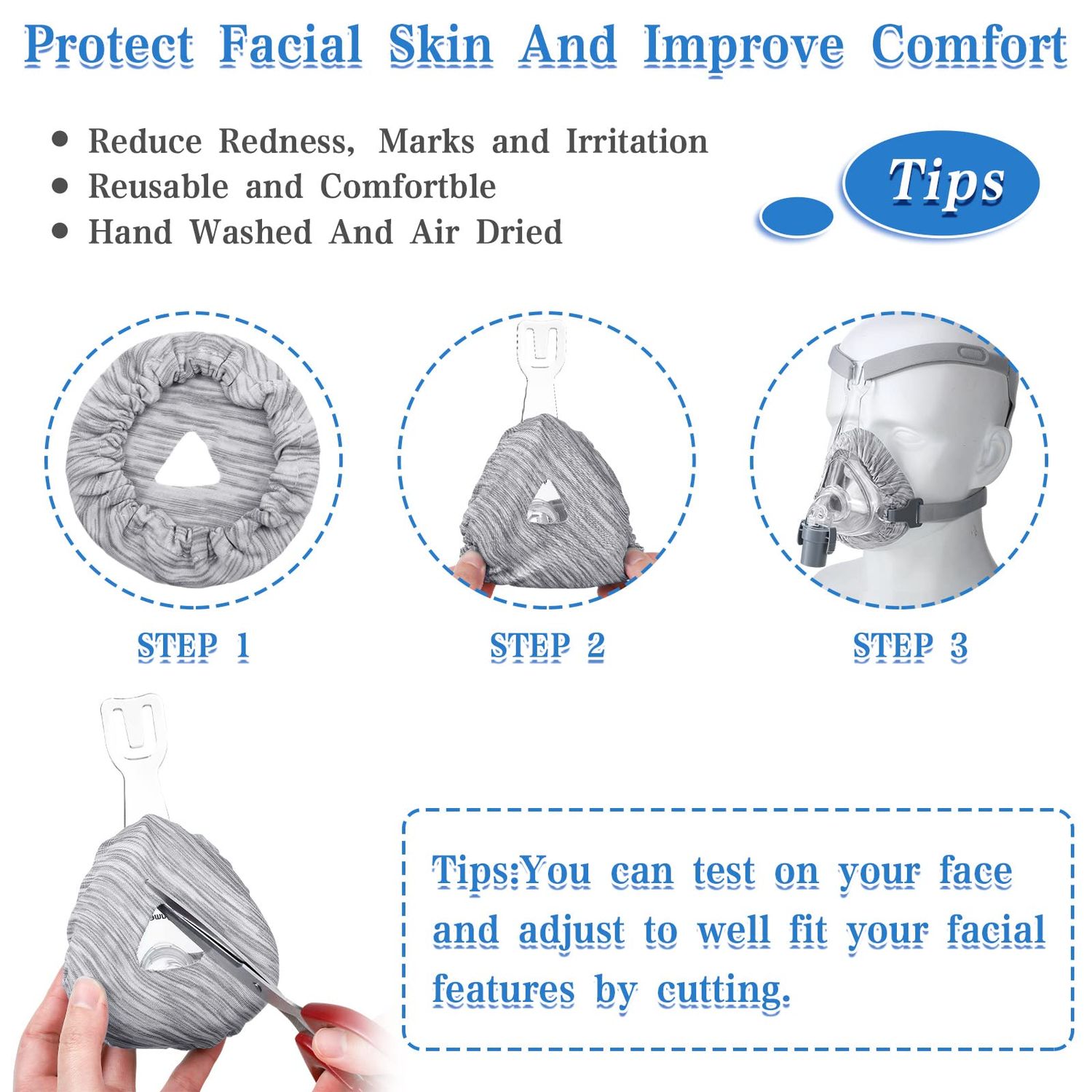 6 Packs Mask Liners for Full Face Cover Cushions Reusable Soft Mask Reduce Facial Redness Apnea(Grey)