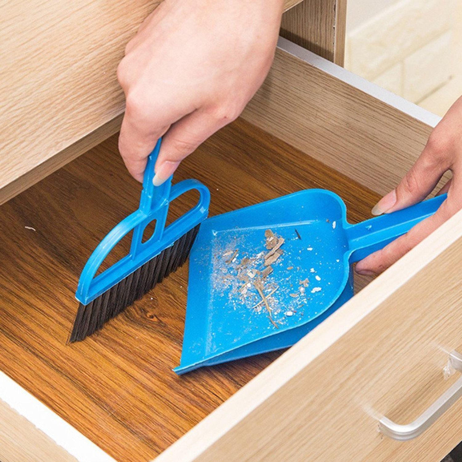 Pet Cage Broom Brush Dustpan Set - Small Cat Litter Sweeper for Pet Cage Clean and Car Keyboard Brush (Blue)