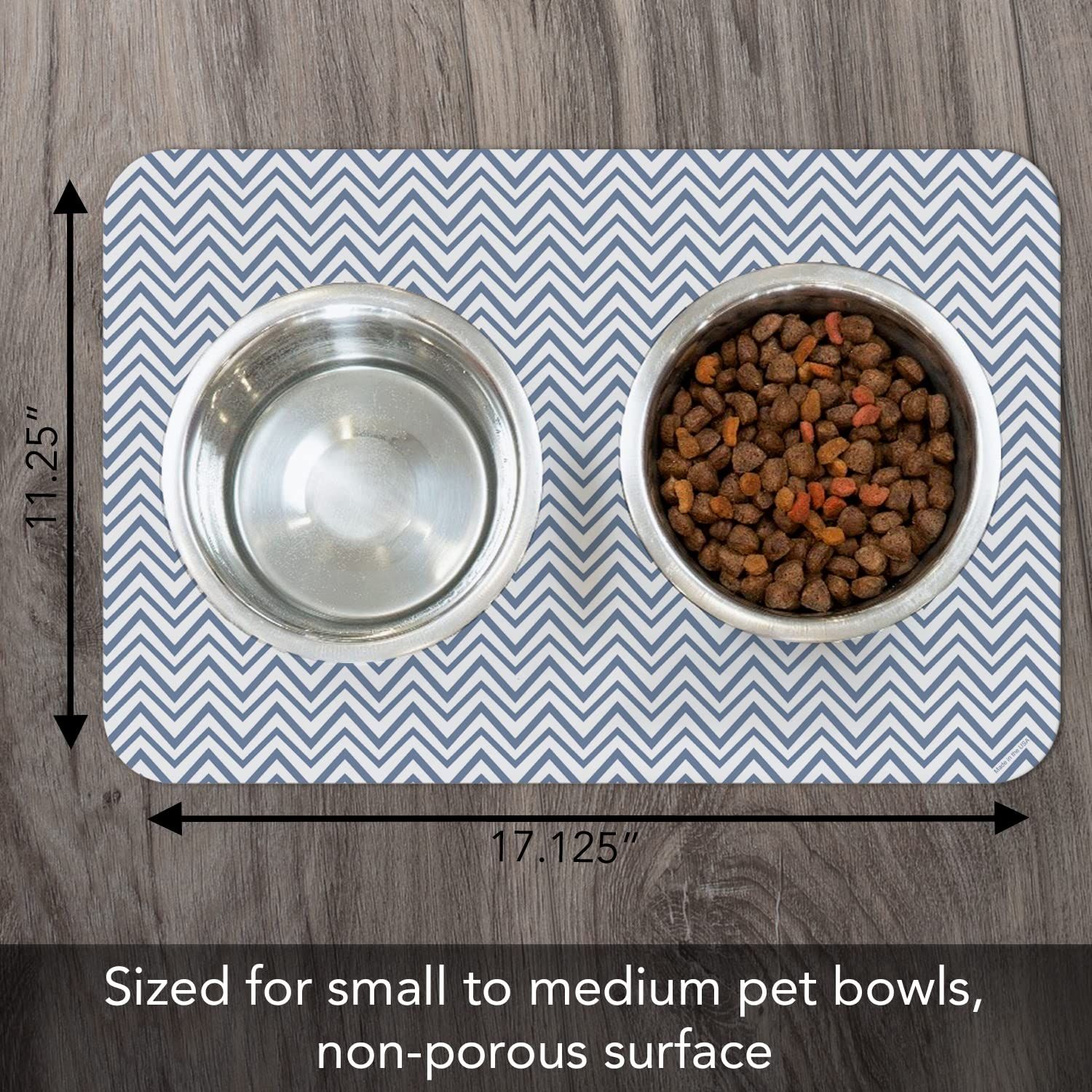 CounterArt Chevron Easy Care Waterproof Pet Placemat 17.13” x 11.25” Made in The USA of BPA Free Plastic, Safe for Pets, Protects Floors from Cat & Dog Bowls