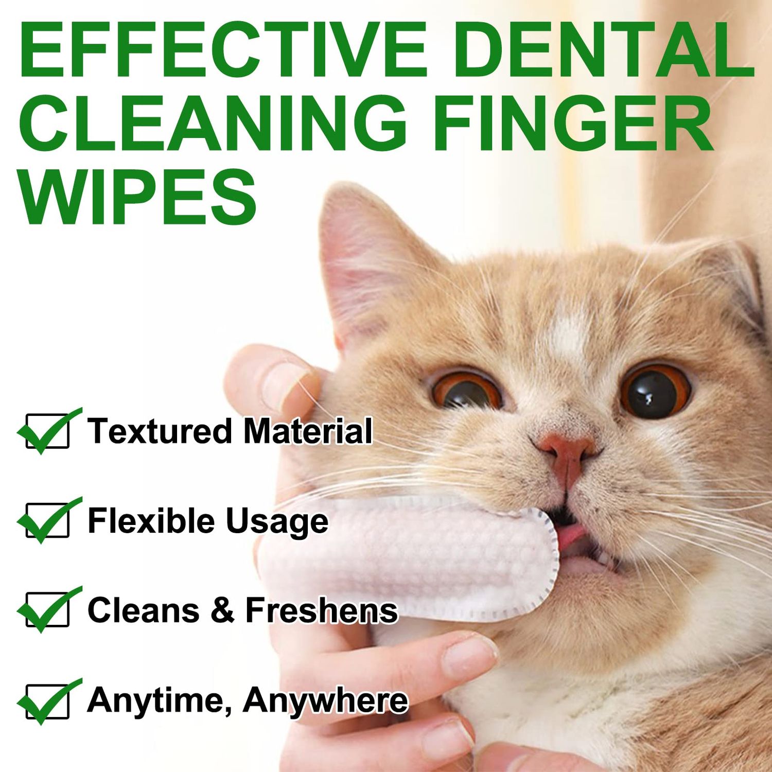 RTBYUE Teeth Cleaning Wipes for Dogs & Cats, Reduces Plaque & Freshens Breath Finger Wipes, Disposable Gentle Cleaning & Gum Care Pet Wipes (50PCS-Finger Cots)