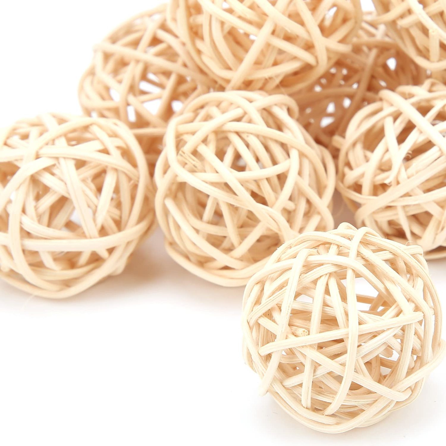 Haosie Rattan Balls, 10PCS Parrot Wicker Balls Bird Toy, 3CM Natural Parakeet Chewing Toys Decorative Balls