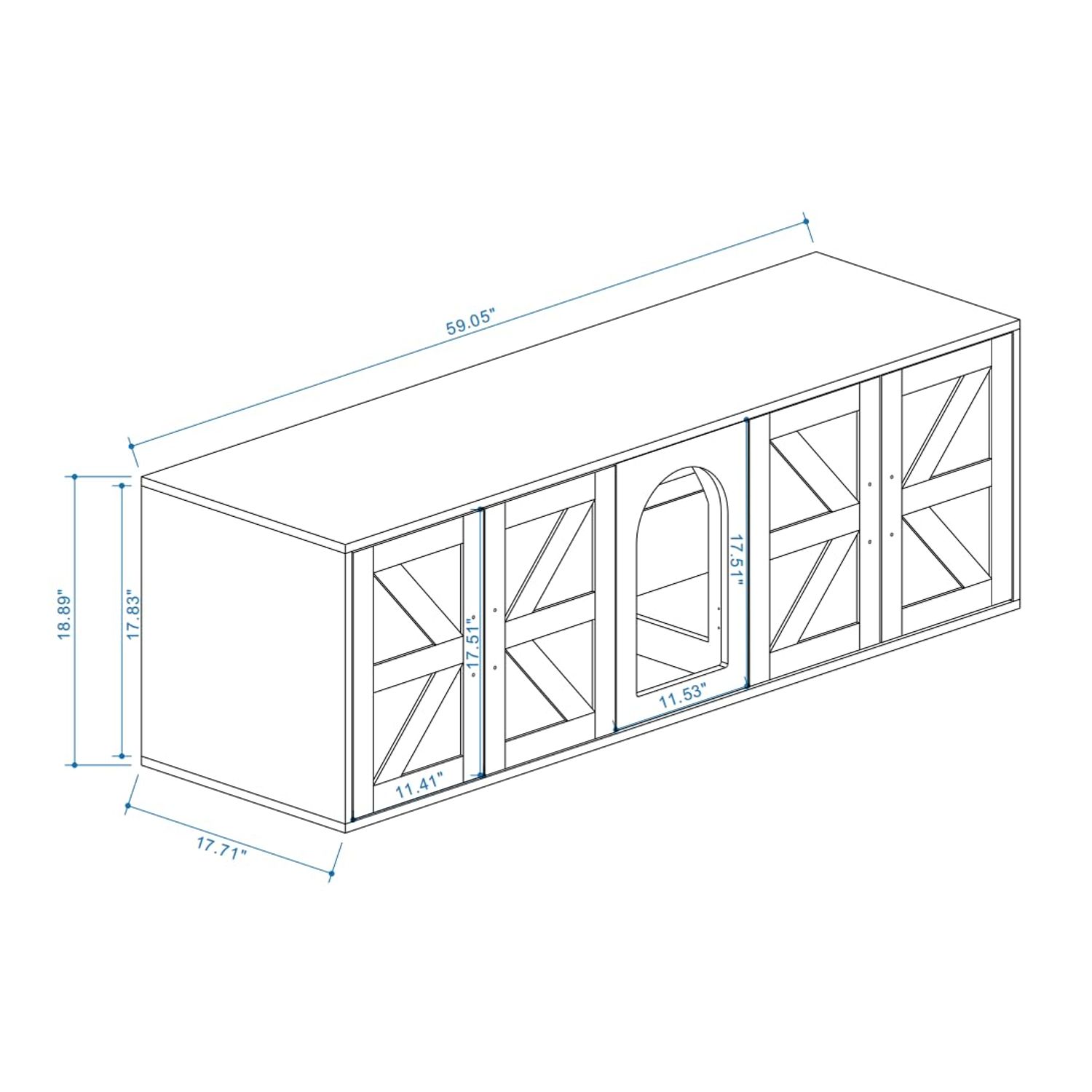 Cat Litter Box Enclosure Hidden for 2, Farmhouse Litter Box Furniture with Double Room, Front Entry Cat Door House, Wooden Side End Table, TV Stand with Storage