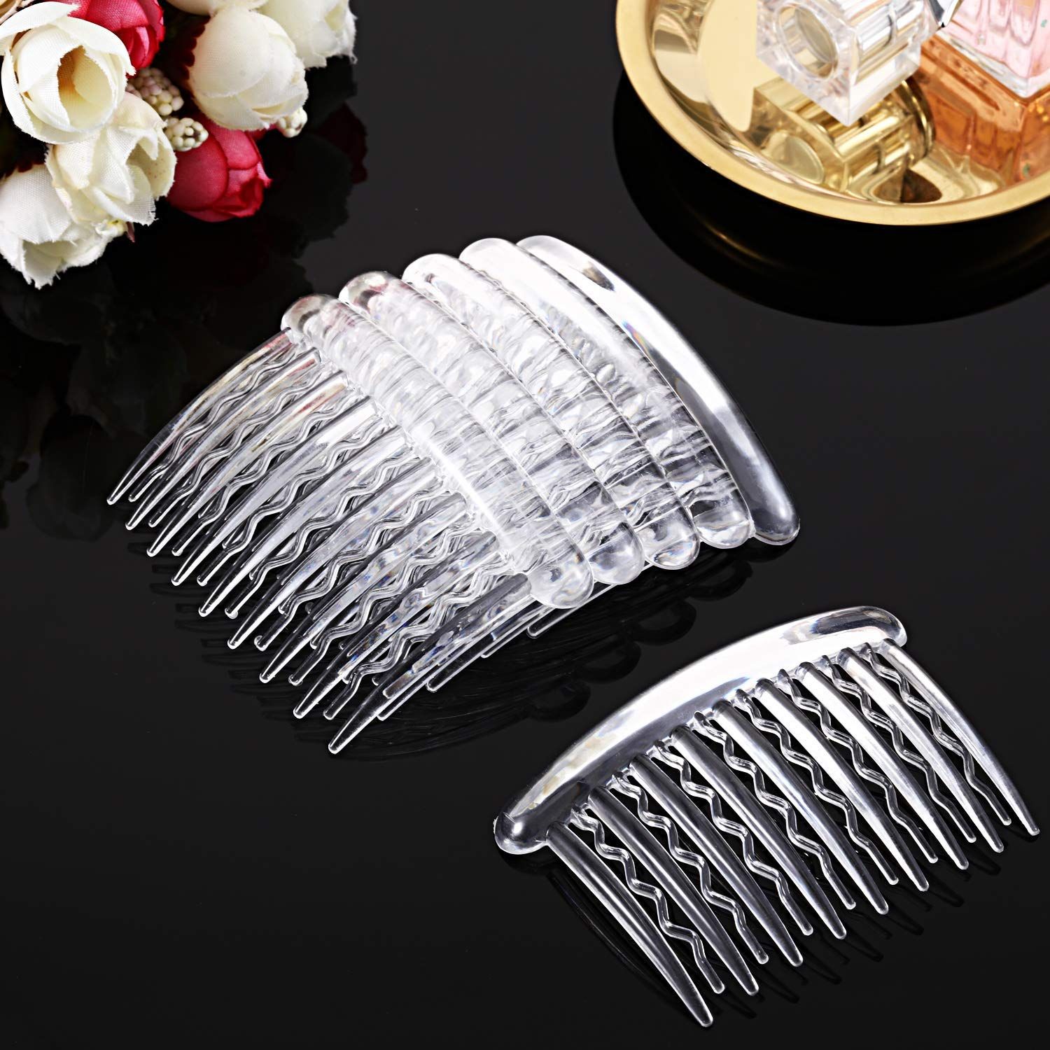 Gejoy 12 Pieces Plastic Teeth Hair Combs Tortoise Side Comb Hair Accessories for Fine Hair (Transparent)