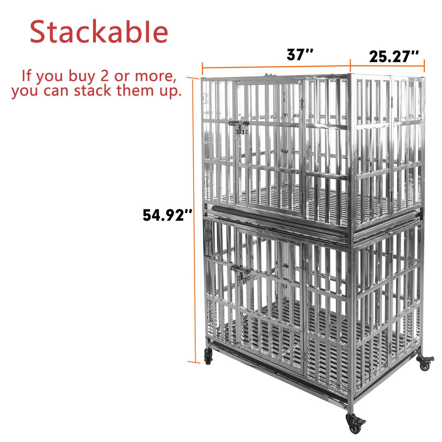 37" Stackable Dog Cage Stainless Steel Dog Kennel Dog Crate Folding Pet Playpen