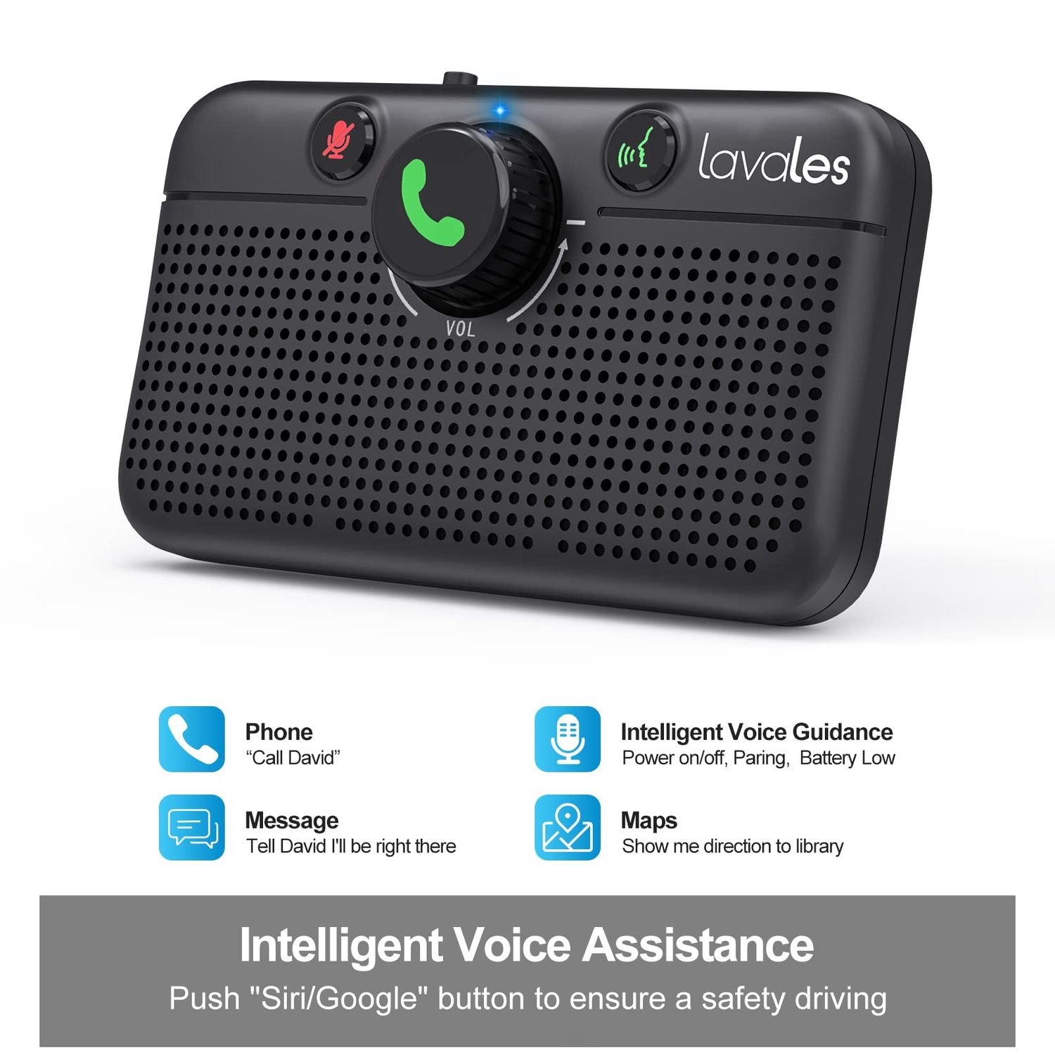 Lavales Car Bluetooth 5.3 Speaker, Handsfree Bluetooth Car kit for Cell Phone, Support Siri Google Voice Assistant/Motion AUTO ON, Car Phone Speakerphone with Visor Clip