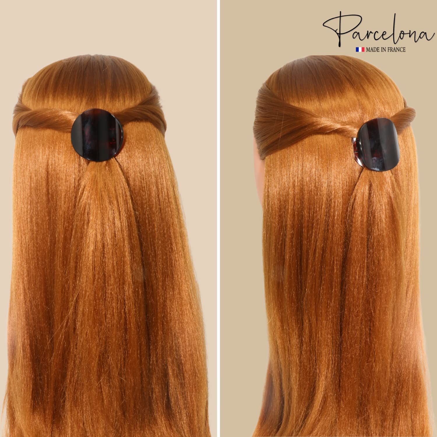 Parcelona France Onde Celluloid Tortoise Shell Side Slidein Secure Grip Hair Updo Hinge Duck Hair Claw - 2 3/4 Inch