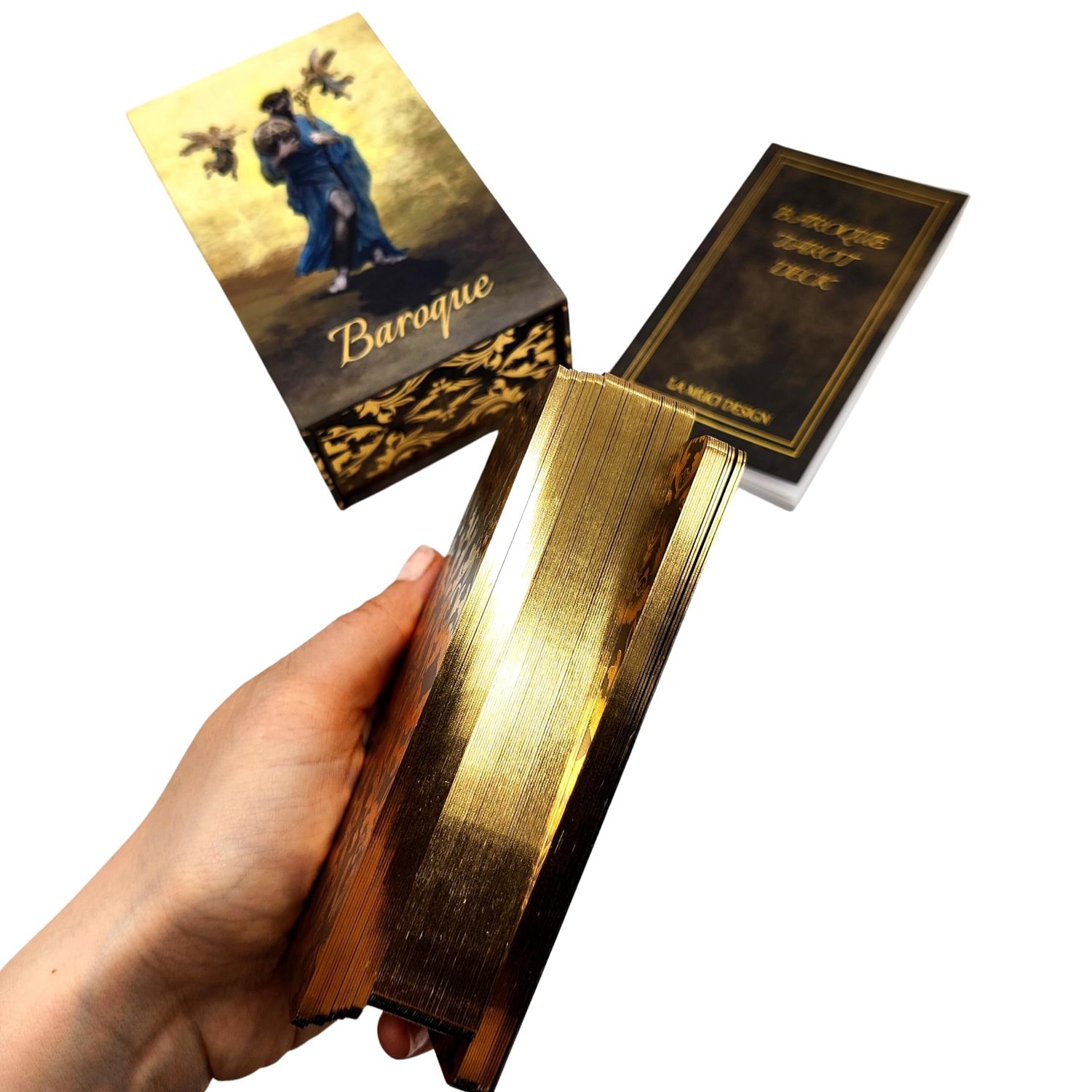 La Muci Baroque Gold Foil Tarot Deck Cards with Guide Book for Beginners - 78 Original Tarot Deck Set, The Fool Gold Foil Tarot Deck with Gilded Edges, Golden Thread Tarot Cards with Unique Artwork