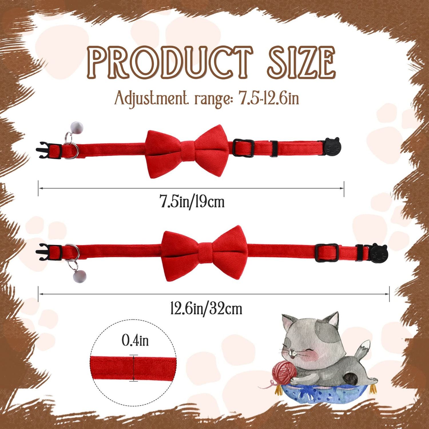 2 Pcs Velvet Cat Collar with Bell and Bowtie, Adjustable Breakaway Cat Collars Kitten Small Puppy Safety Bow Tie Solid Wedding Basic Color Cat Bow Tie Collar
