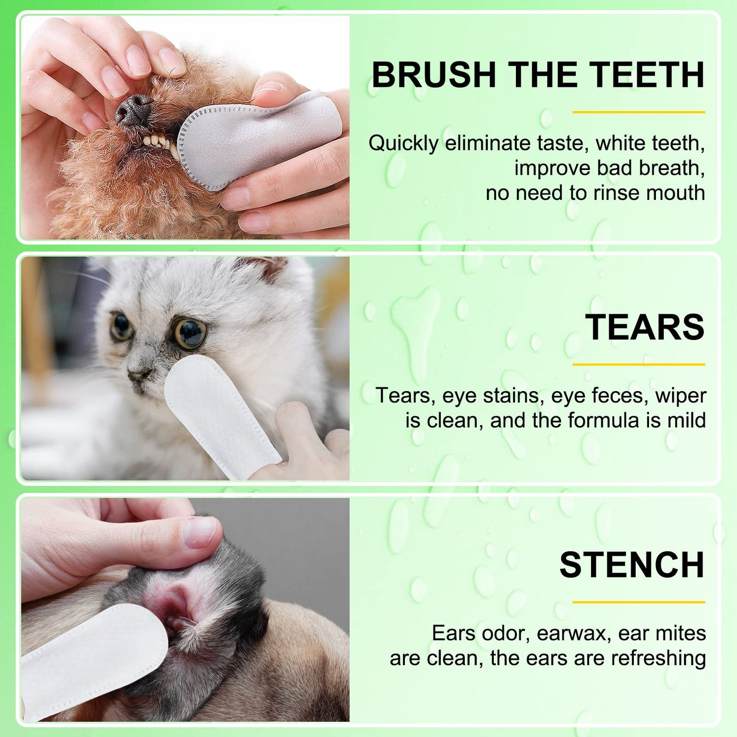 RTBYUE Teeth Cleaning Wipes for Dogs & Cats, Reduces Plaque & Freshens Breath Finger Wipes, Disposable Gentle Cleaning & Gum Care Pet Wipes (50PCS-Finger Cots)
