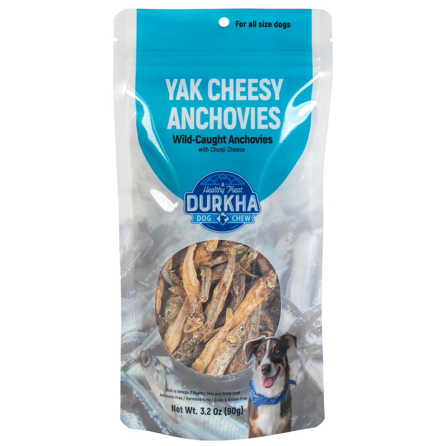 Durkha Whole Anchovies Dog Treats – All-Natural Single Ingredient Fish Treats, High in Omega-3, Packed with Vitamins & Minerals for Skin, Coat, and Heart Health - 1 Pack