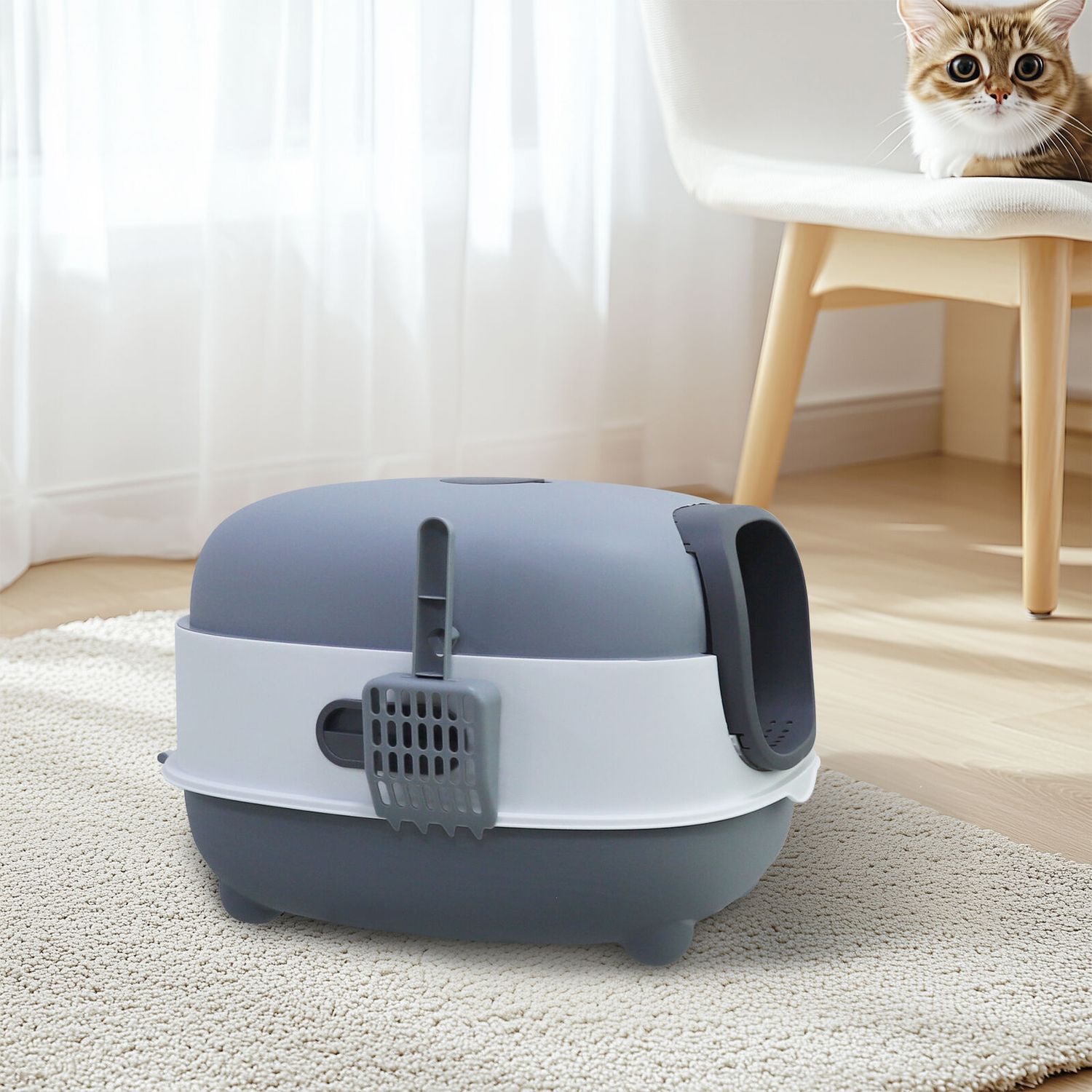 Compact Enclosed Cat Litter Box with Litter Scoop Plastic Cat Toilet Easy Clean