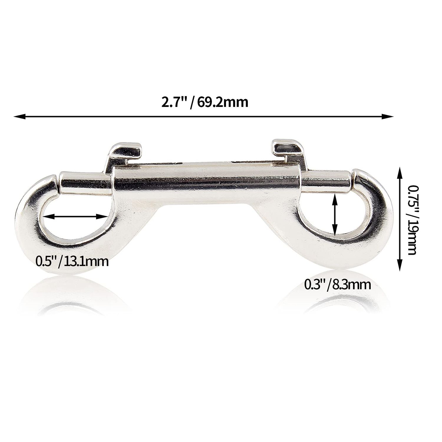 Zorveiio 6 Pcs 2.7 Inch Double Ended Bolt Snaps Hook, Zinc Alloy Double Snap Hook Chain Clips for Dog Leash Key Chain Horse Tack Pet Feed Bucket Garage Use, Silver