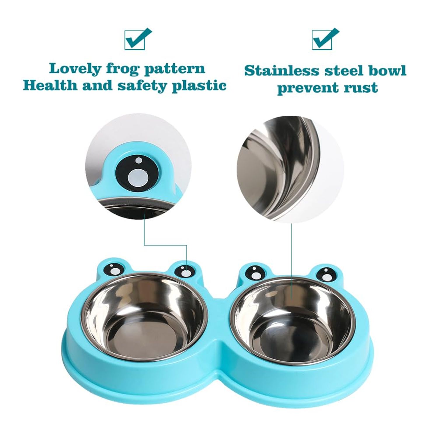 Skrtuan Double Dog Cat Bowls Premium Stainless Steel Pet Bowls with No-Slip Stainless Steel Cute Modeling Pet Food Water for Feeder Dogs Cats Rabbit and Pets