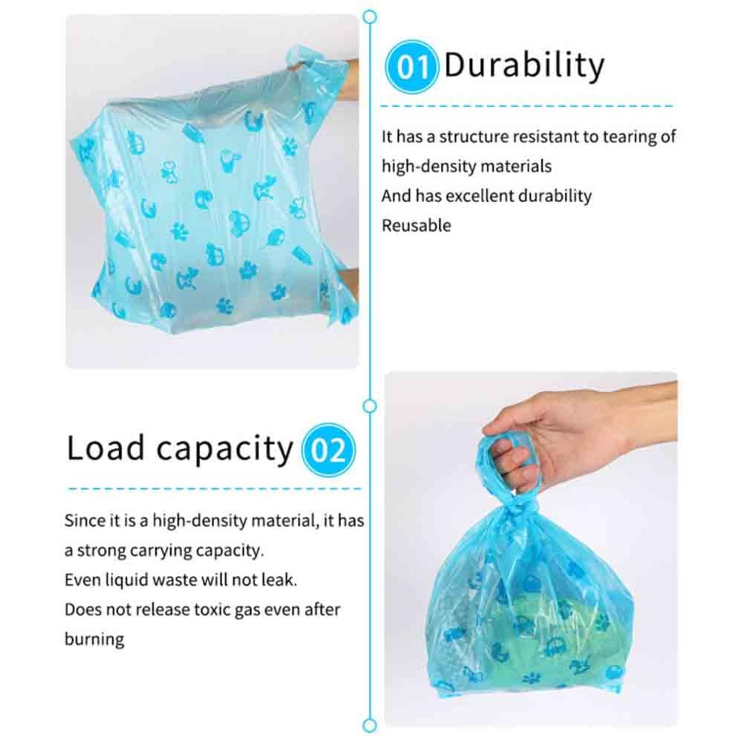 Cat Litter Poop Bags, 100 Count, Odor Sealing with Handles, Unscented (Blue)
