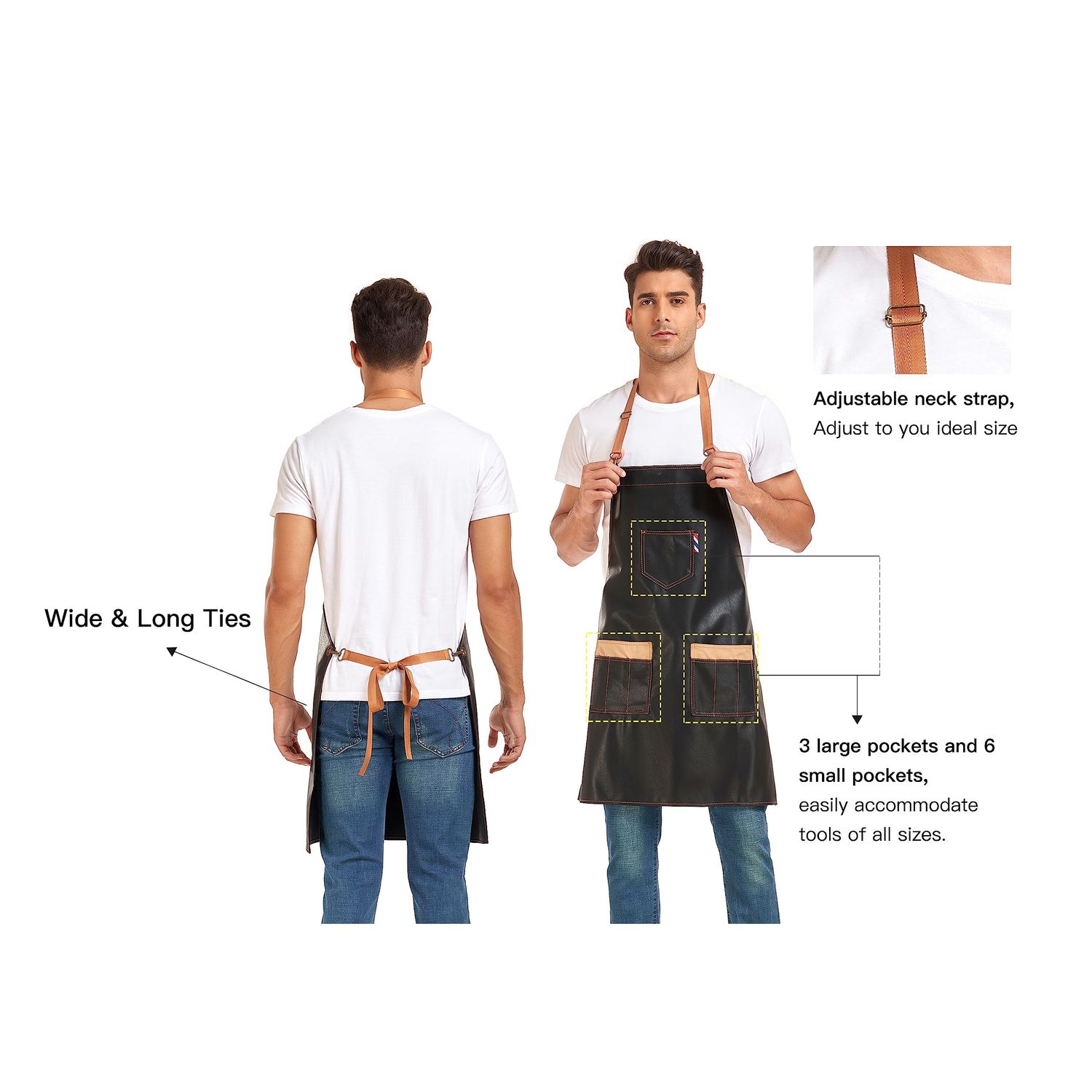 PERFEHAIR Durable Barber Apron for Hair Stylists - Waterproof & Soft, with 3 Useful Pockets - Perfect for Salon, Cosmetology, and Dog Grooming, Both for Men & Women, Black