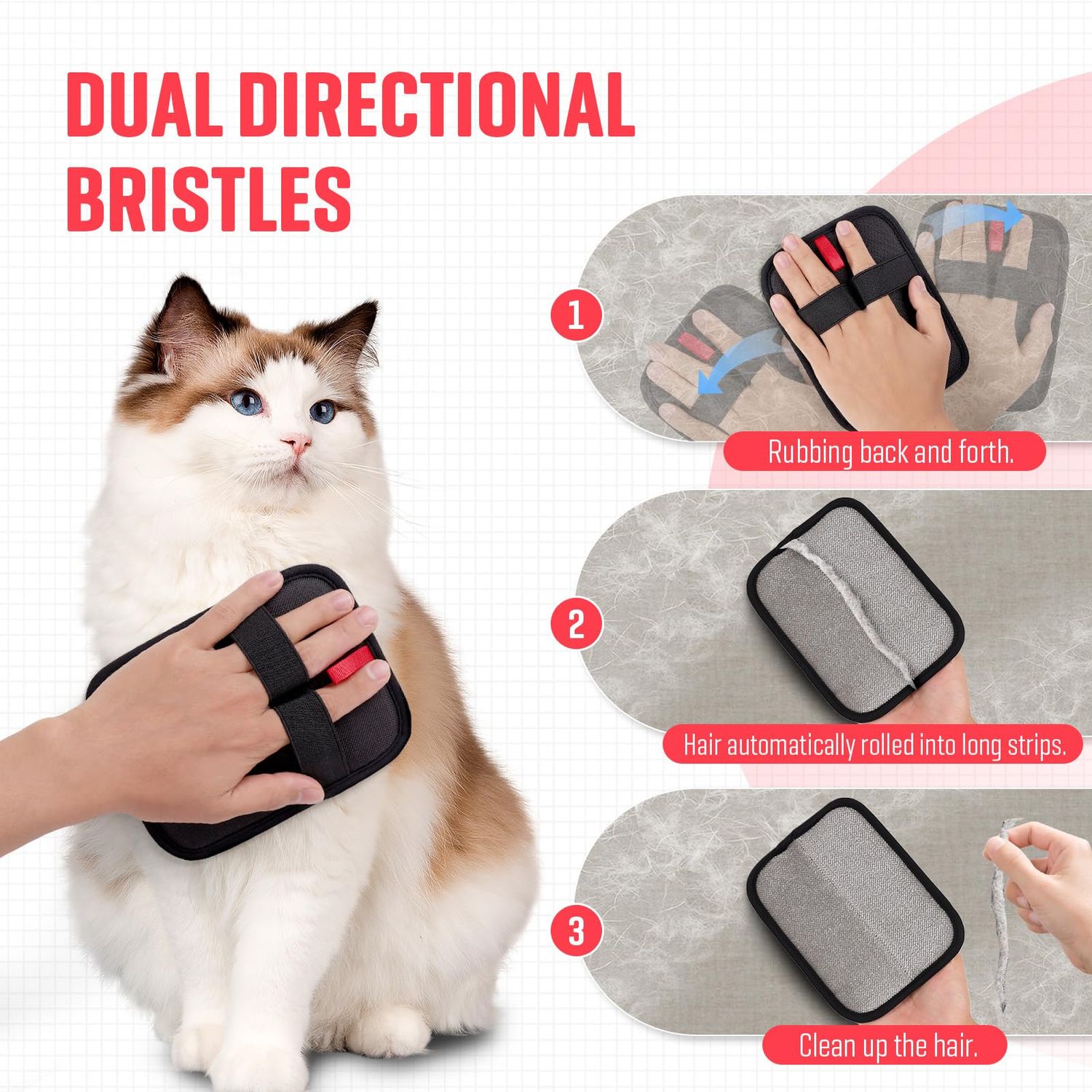 VerdeVilla Pet Hair Remover, Electrostatic Pet Hair Removal Gloves, Reusable Cat & Dog Hair Remover for Couch, Furniture, Carpet, Car Seat, Upgraded Animal Fur Removal Tool, Cat Grooming Gloves-1 PCS