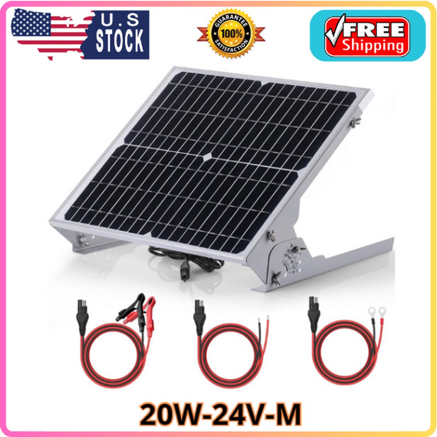 24V-M Waterproof Solar Battery Trickle Charger & Maintainer 20 Watts Solar Panel