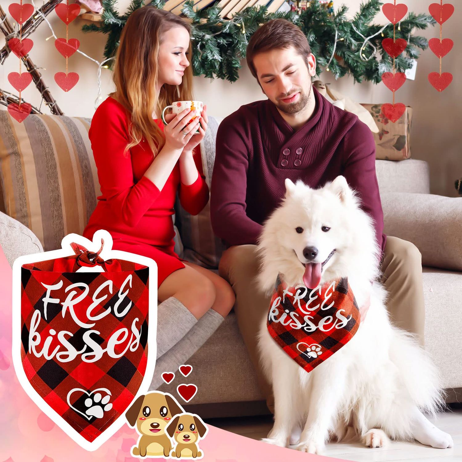 Weewooday 2 Pieces Valentines Day Dog Bandana Buffalo Plaid Valentine Scarf Red Black Checked Puppy Bandanas for Pets Dogs Cats Accessories
