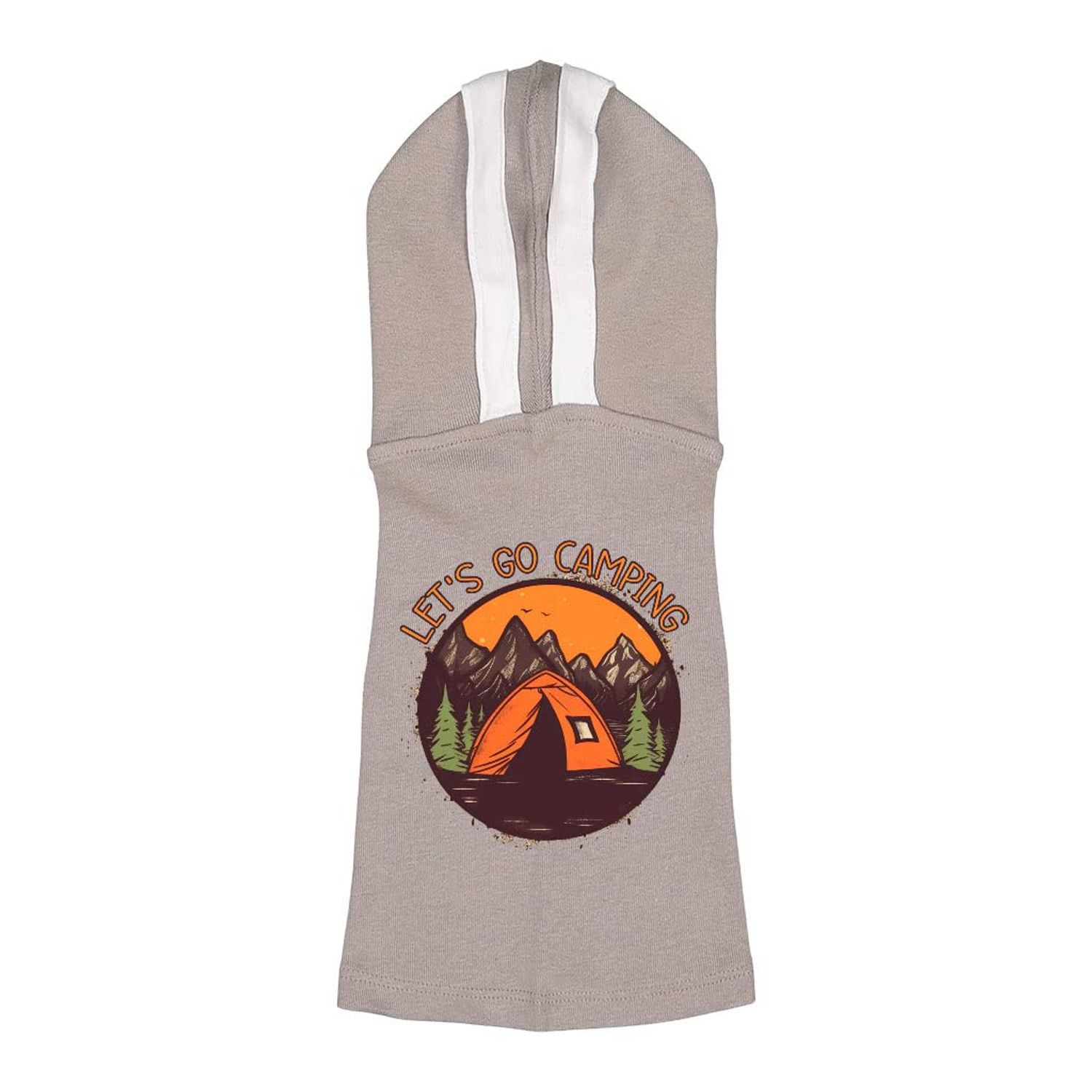 Let's Go Camping Dog Shirt with Hoodie - Tent Dog Hoodie - Camping Dog Clothing - Gray White, S